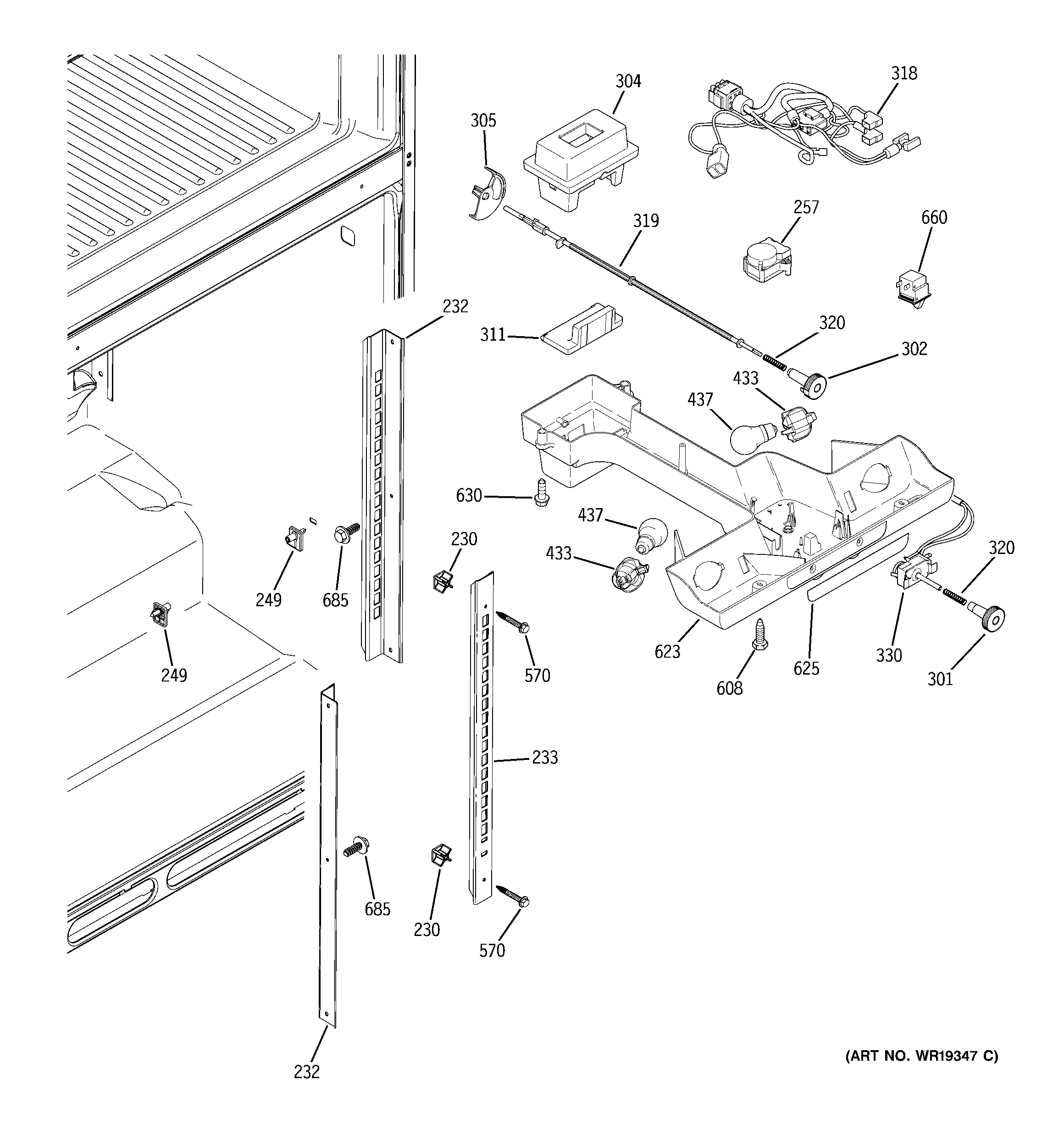 GE GTL22JCPARBS fresh food section diagram
