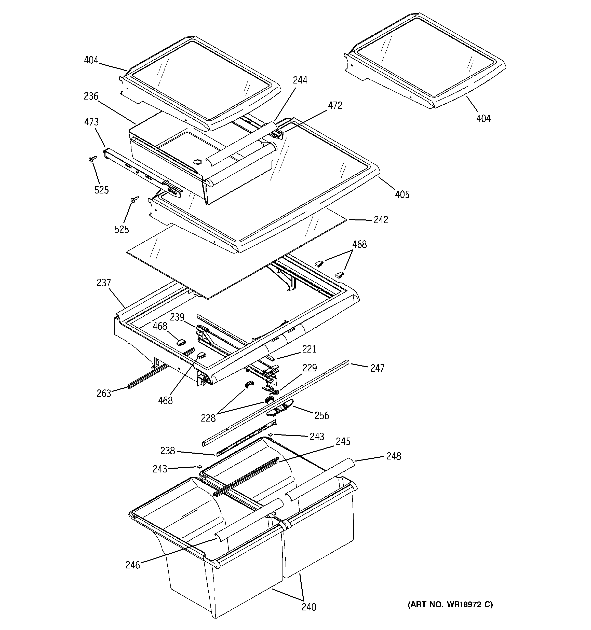 GE GTL22JCPARBS fresh food shelves diagram