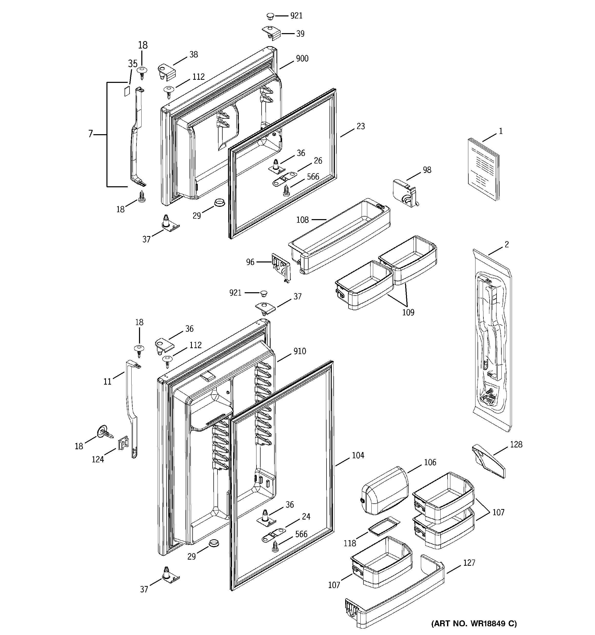 GE GTS18KCMBRWW doors diagram