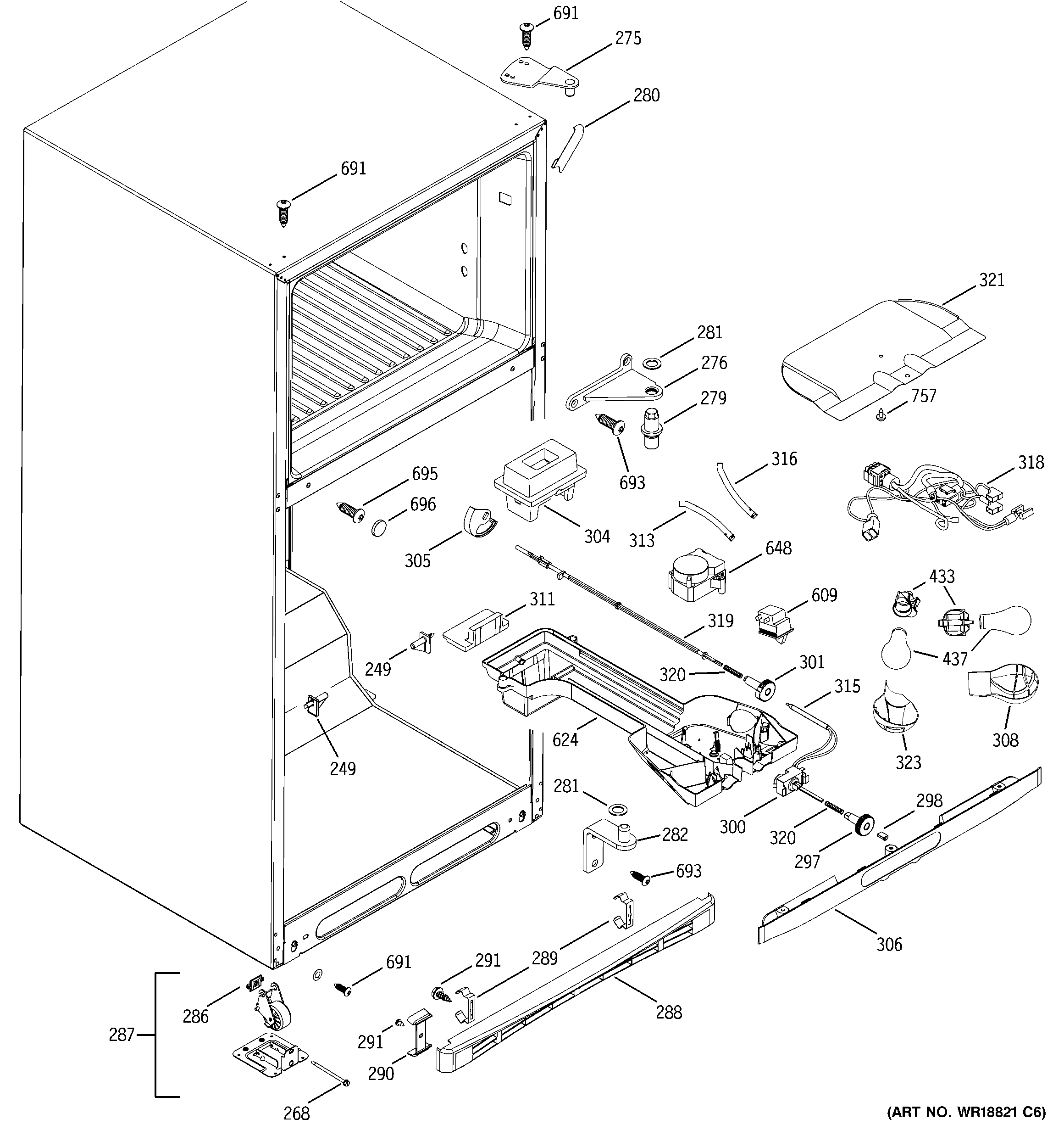 GE GTS18KCMBRWW fresh food section diagram