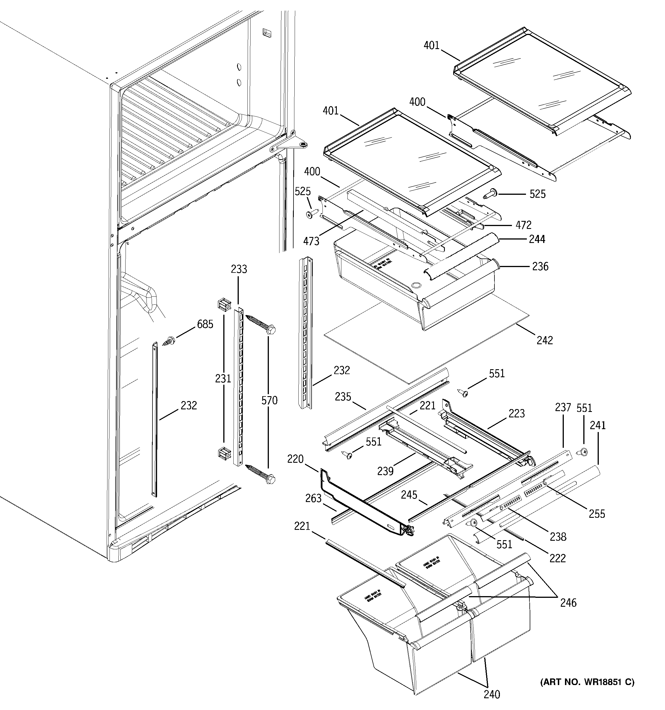 GE GTS18KCMBRWW fresh food shelves diagram