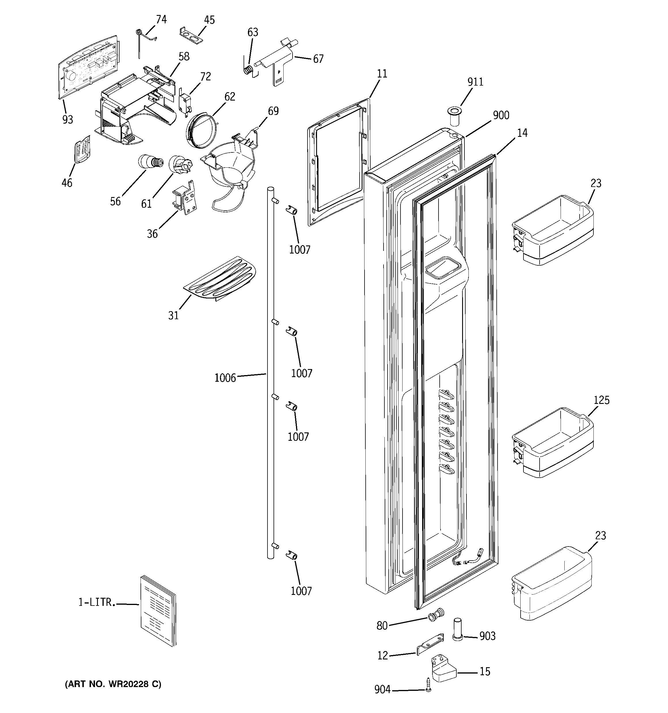 GE GWU23LGTBFSS freezer door diagram