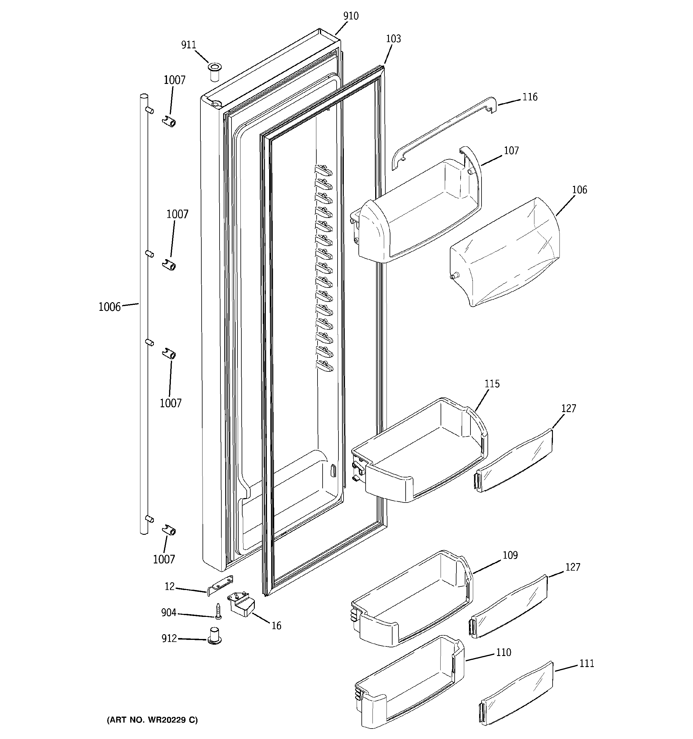 GE GWU23LGTBFSS fresh food door diagram
