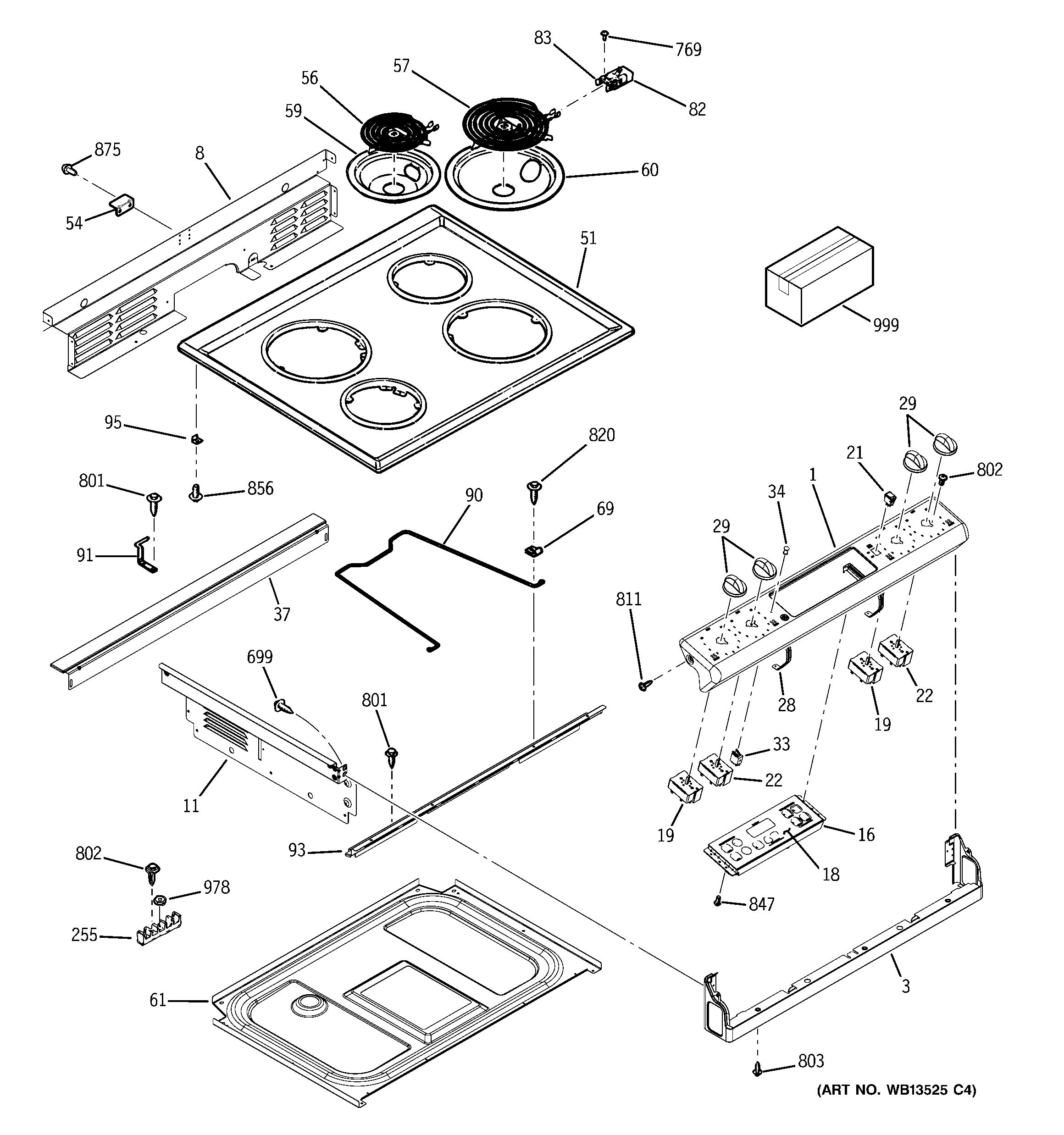 GE JDS28WK4WW control panel & cooktop diagram