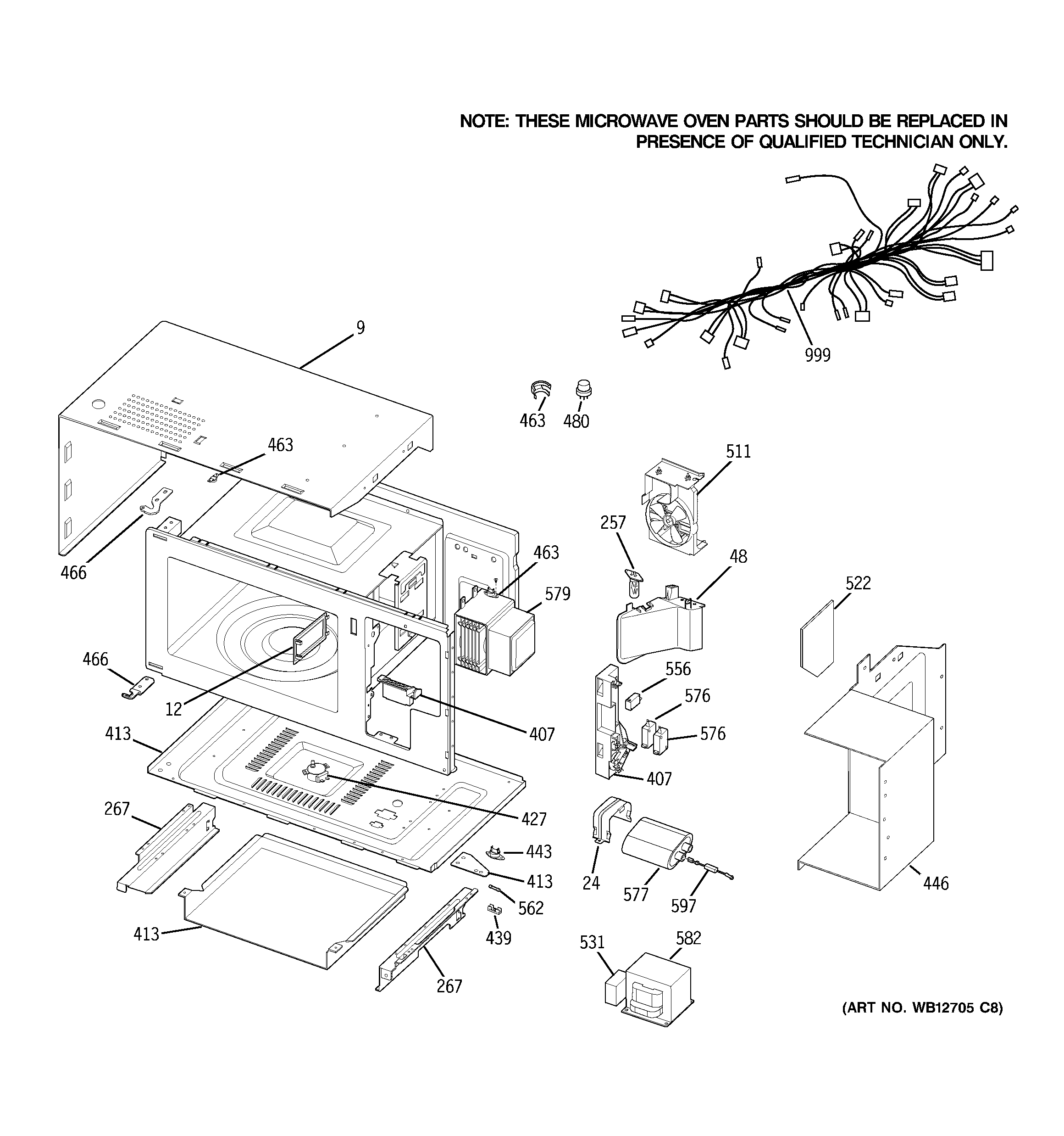 GE JT965WF3WW microwave body parts diagram