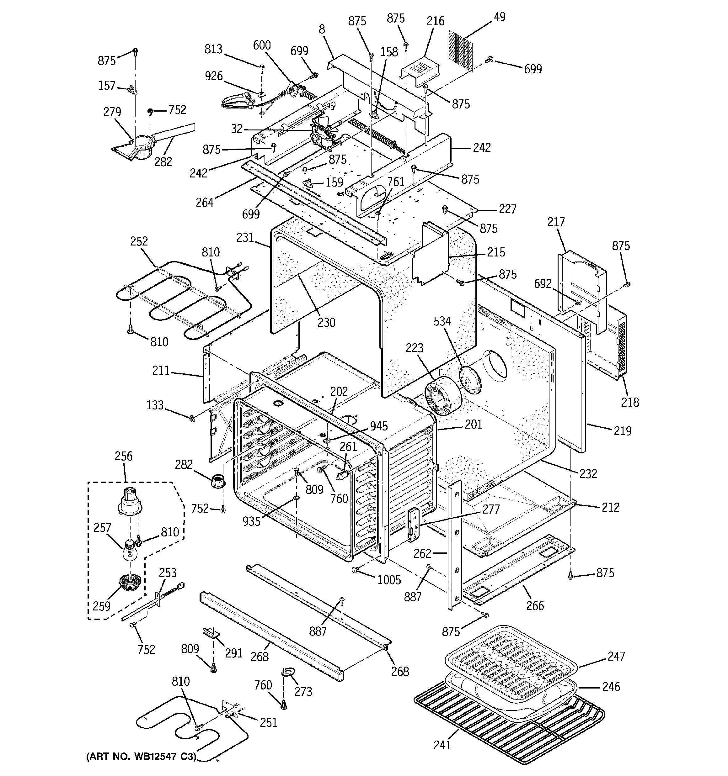GE JTP86CF2CC body with microwave support diagram