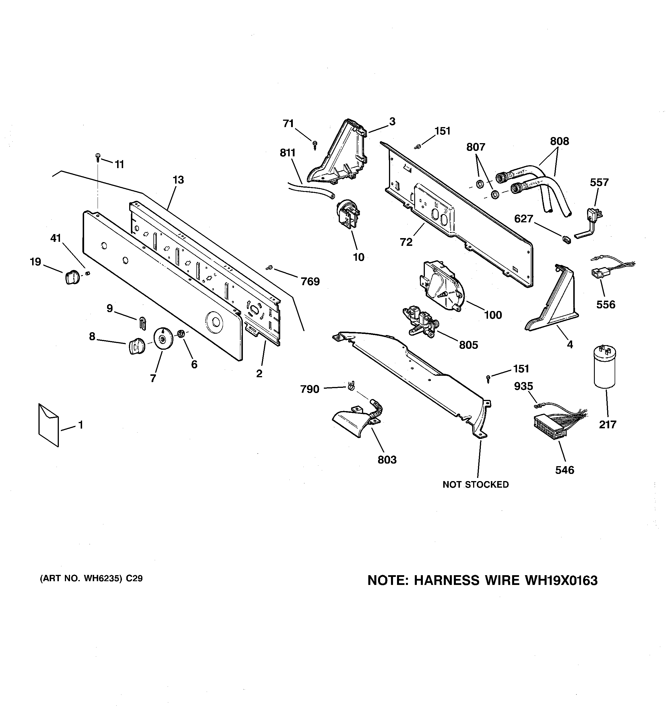 GE WHDSR209DAWW controls & backsplash diagram