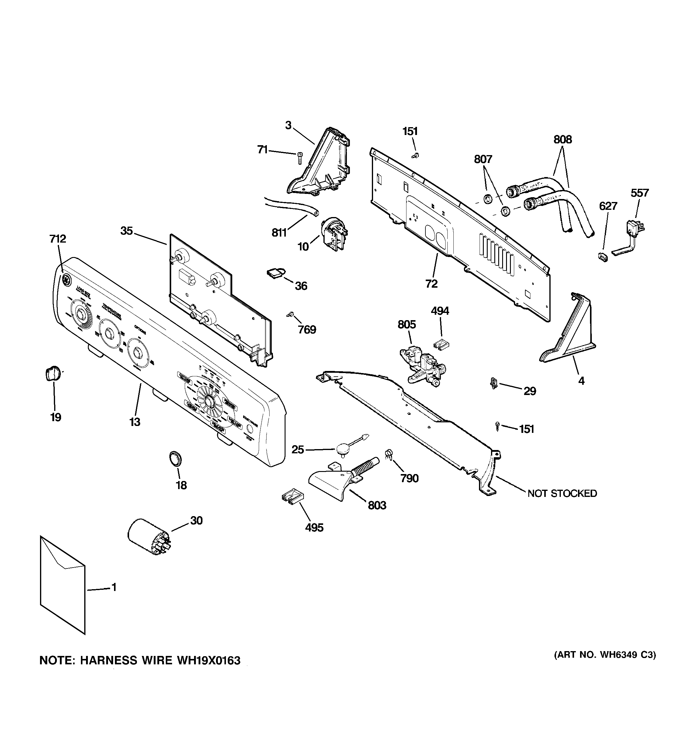 GE WWSE5240G0WW controls & backsplash diagram