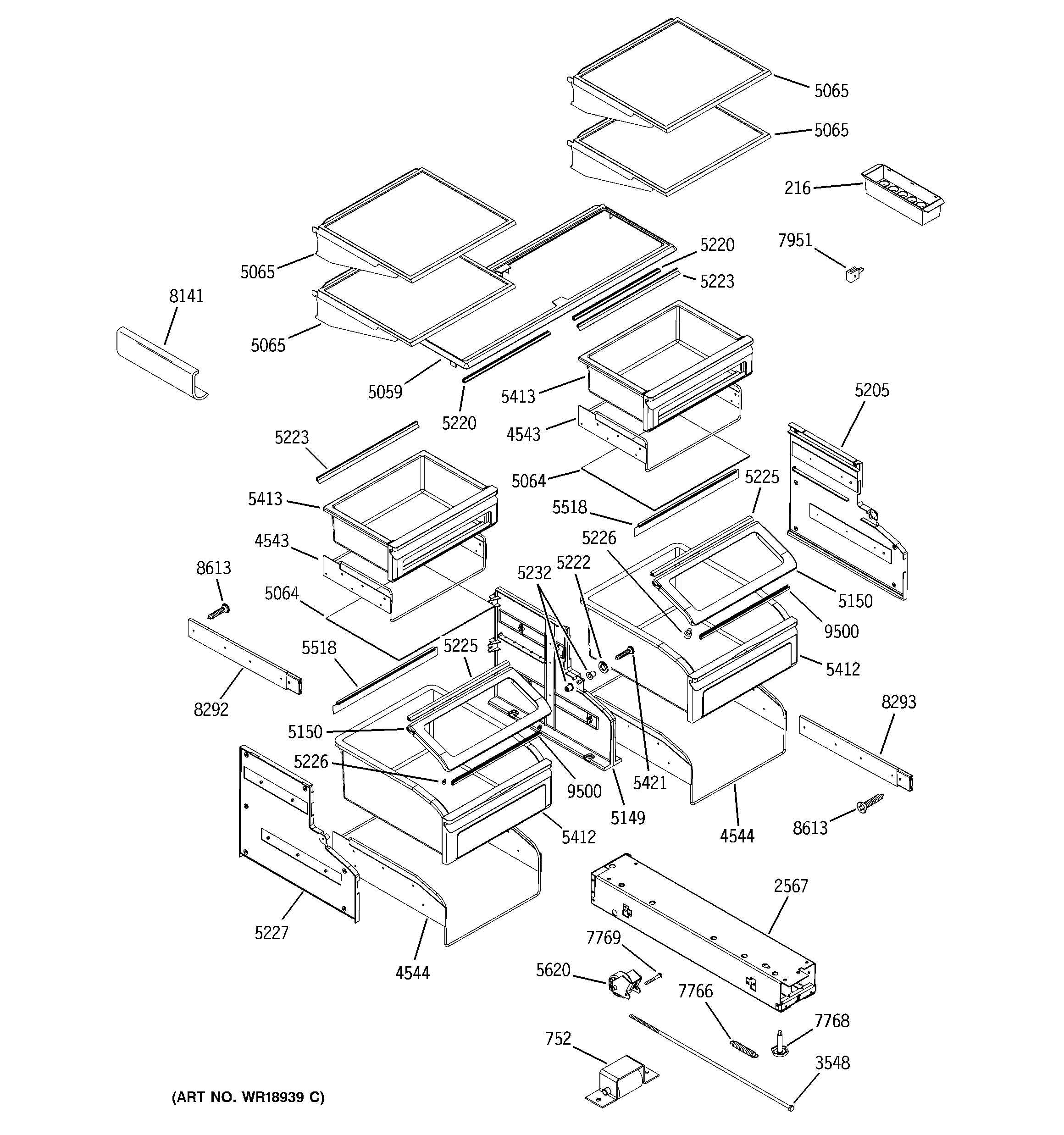 GE ZICP720ASCSS shelves & drawers diagram