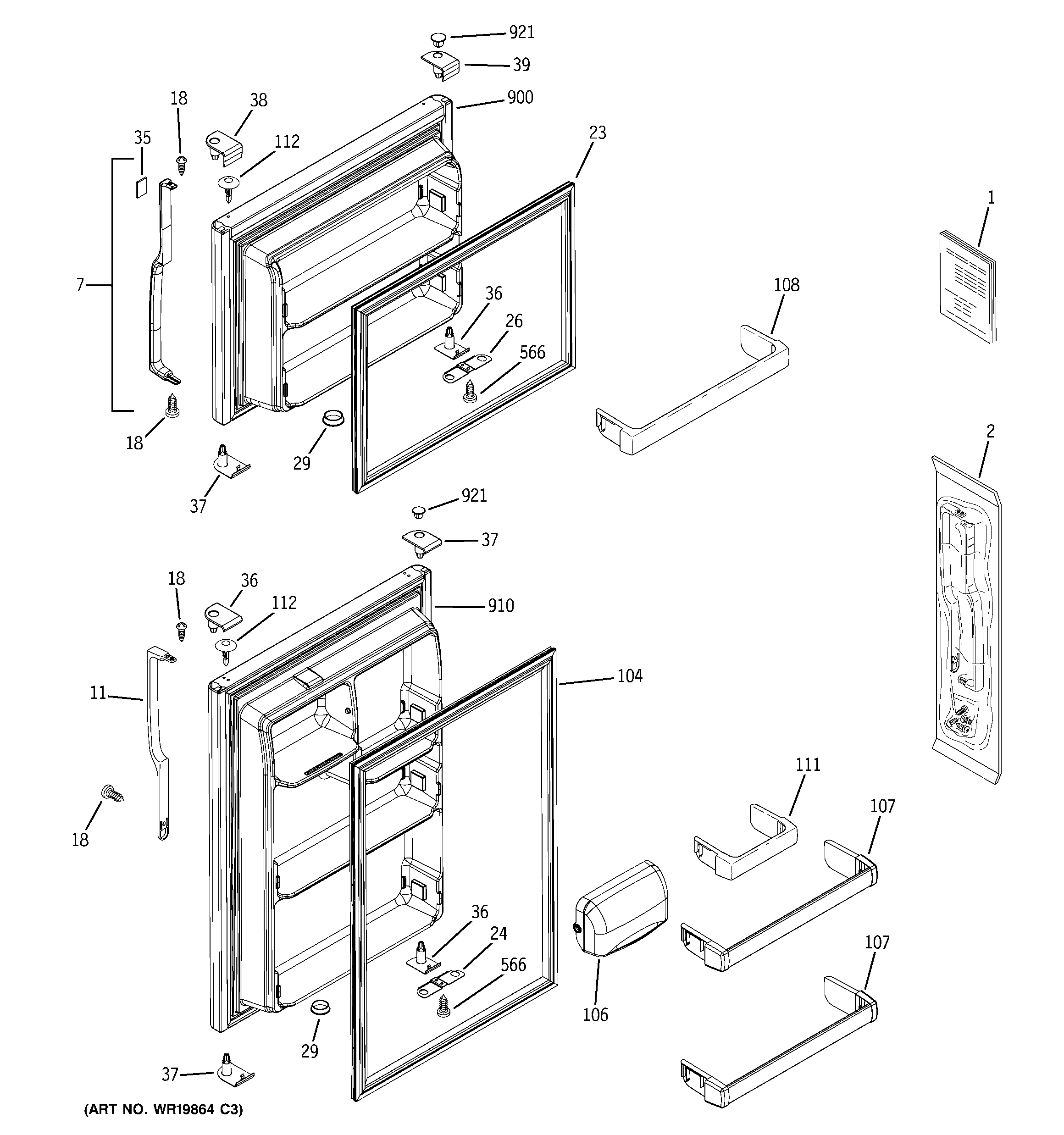 GE GTS18QBTURWW doors diagram