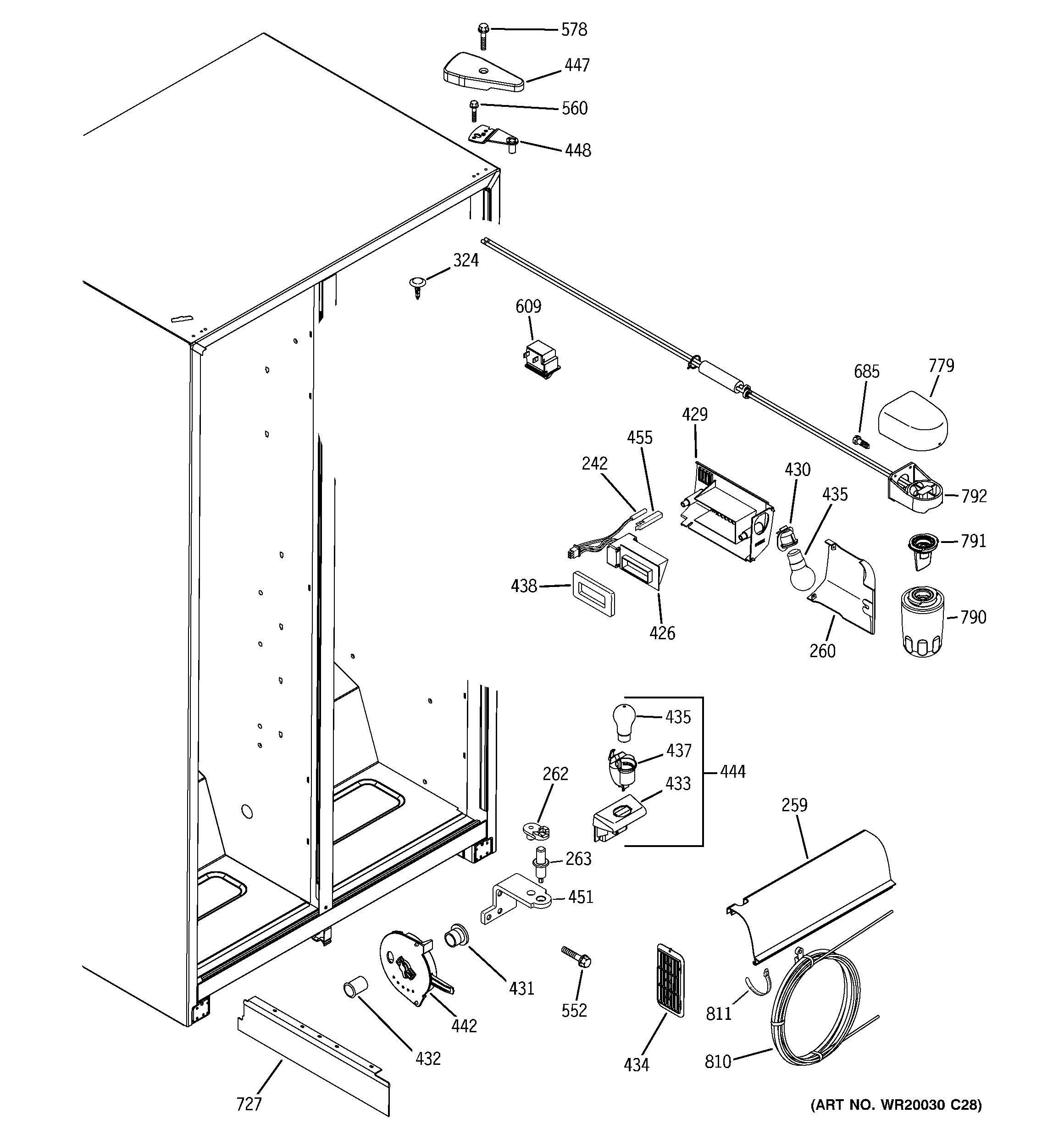 GE SSH25KFTDWW fresh food section diagram