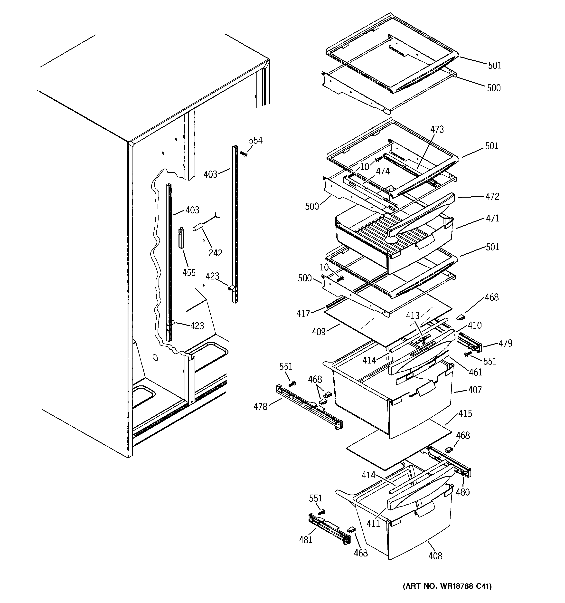 GE GSH22JFTCCC fresh food shelves diagram