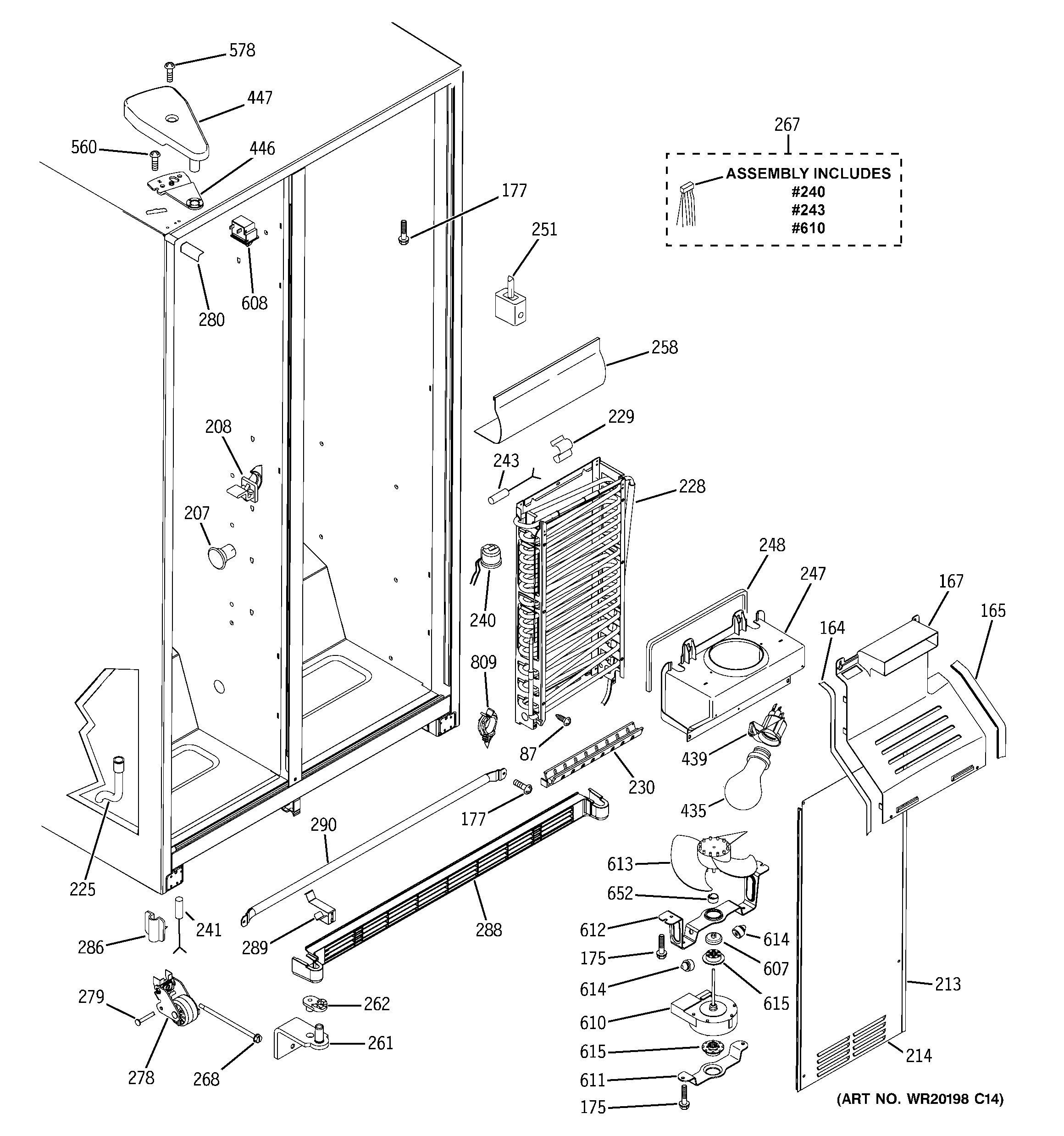 GE GSL22JFTCBS freezer section diagram