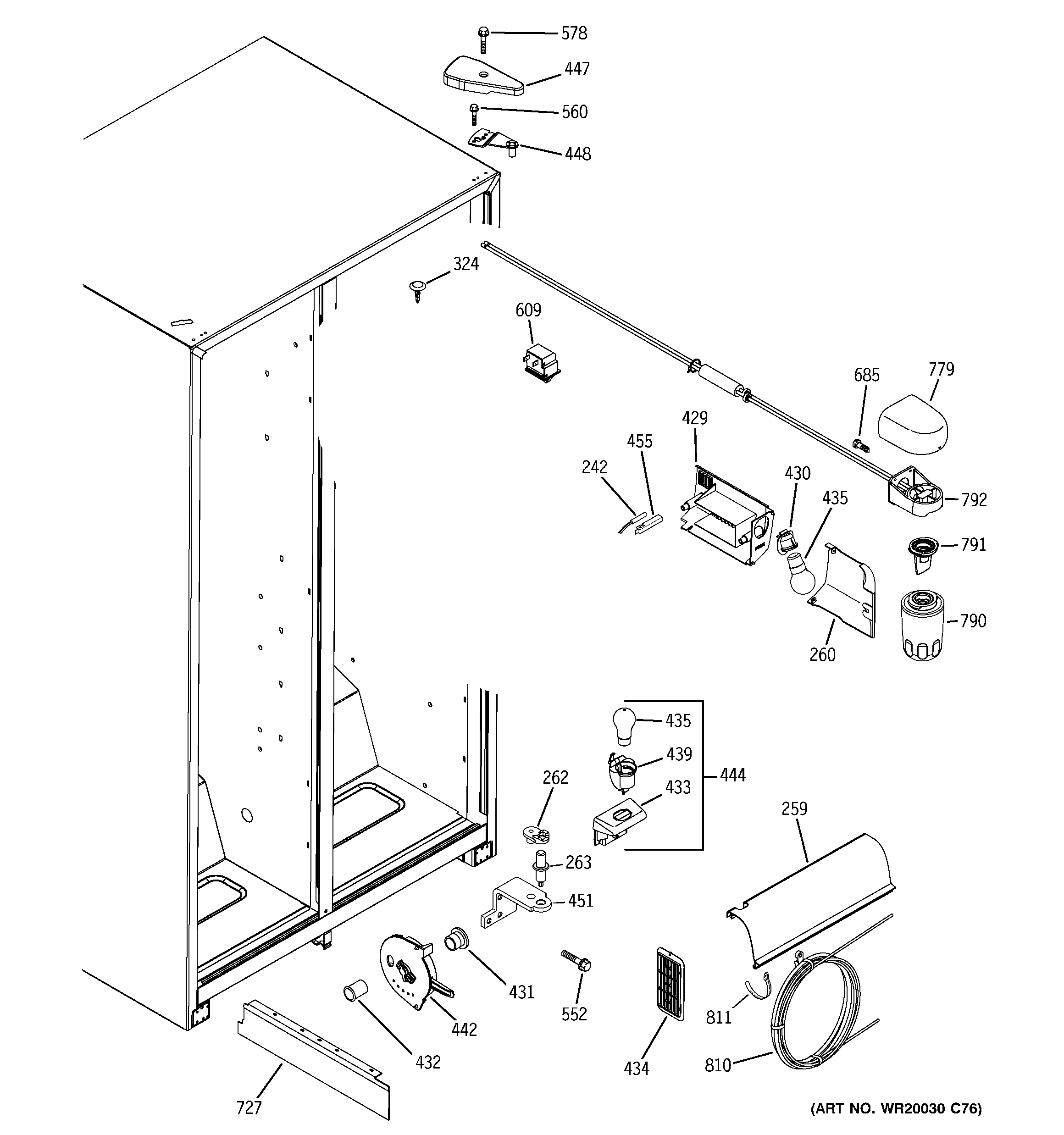 GE GSL22JFTCBS fresh food section diagram