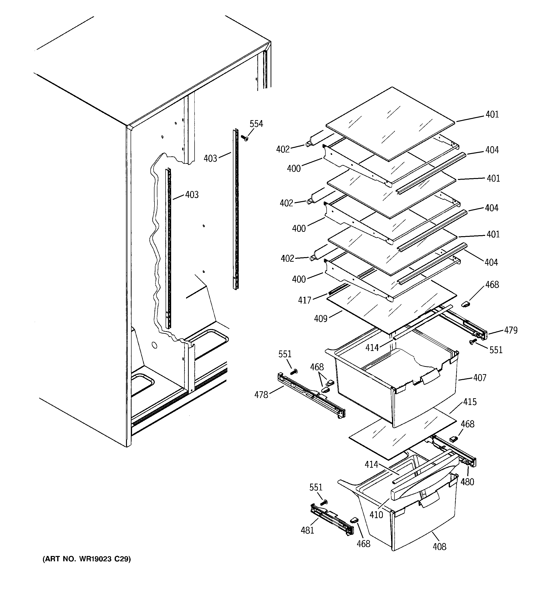 GE GSS20IETCCC fresh food shelves diagram