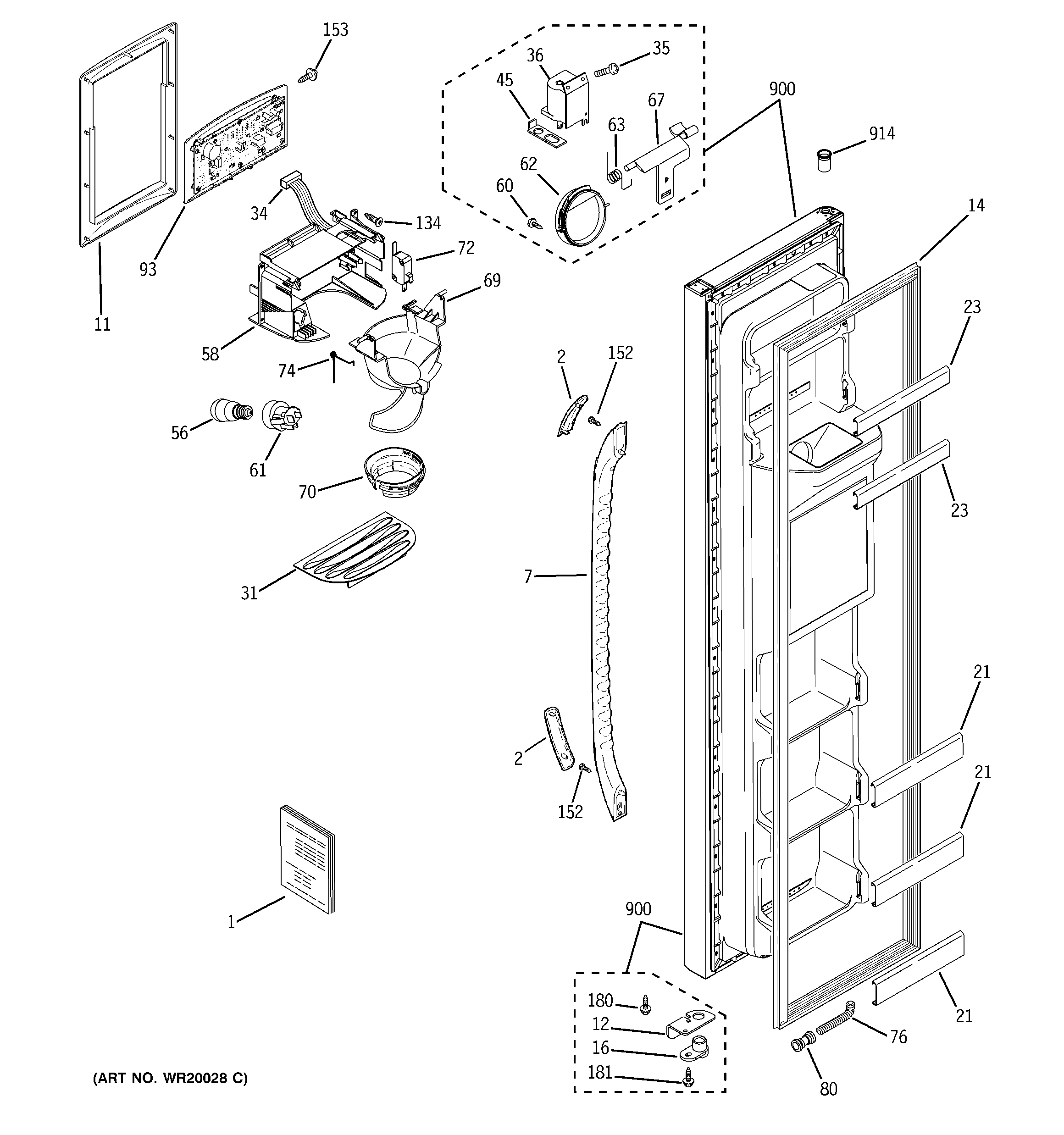 GE GSS22JETCBB freezer door diagram