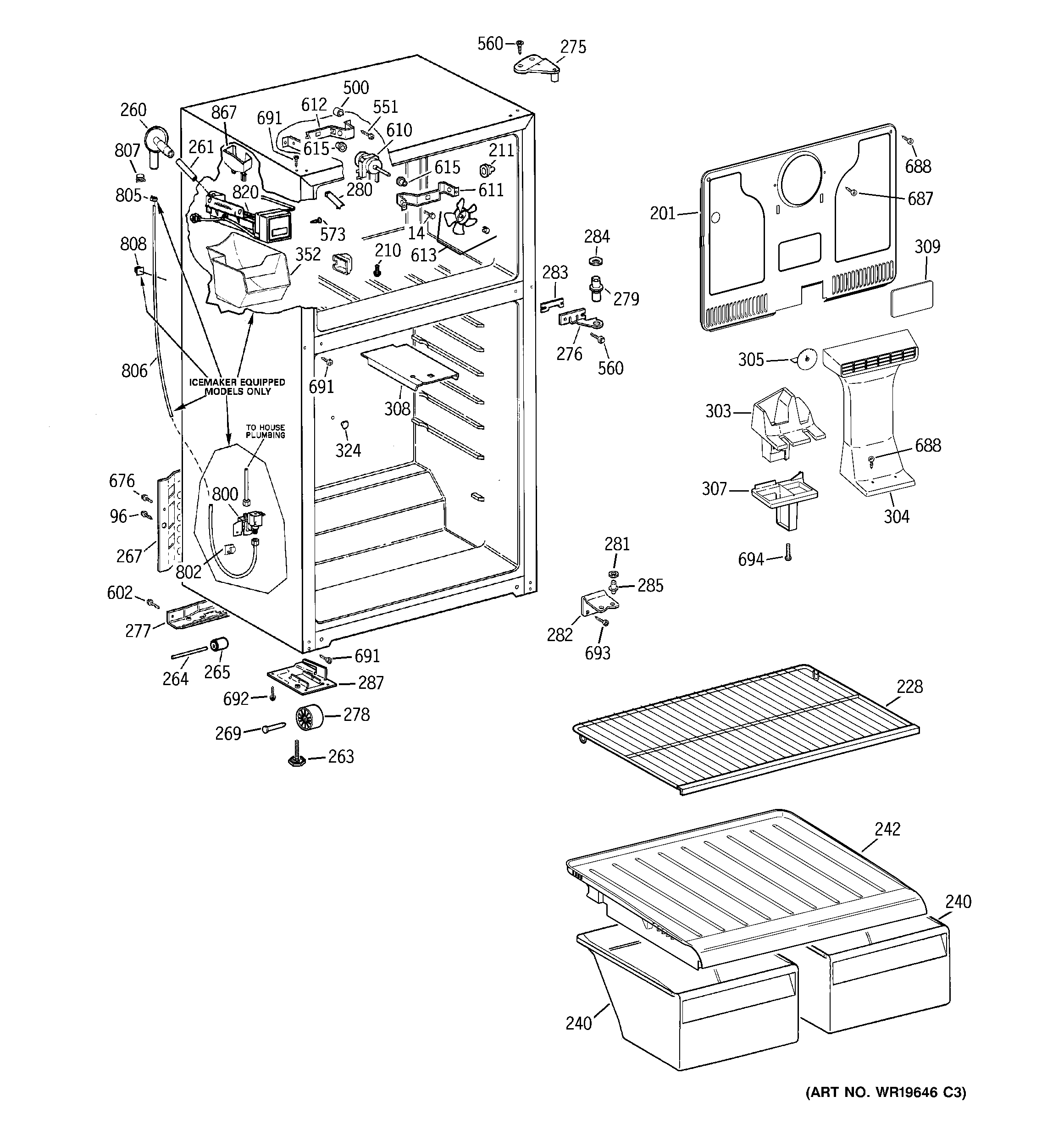 GE GTS17BCSARCC cabinet diagram