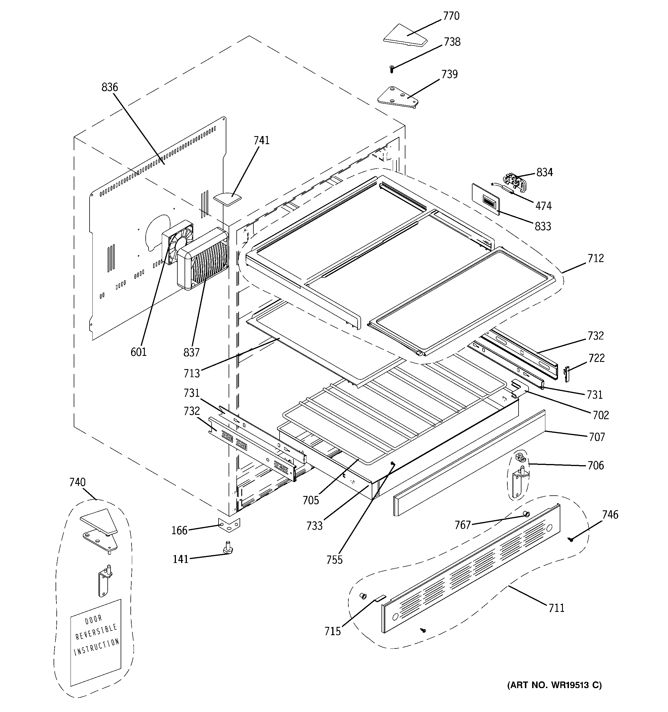 GE ZDBI240WIIA cabinet & shelves diagram