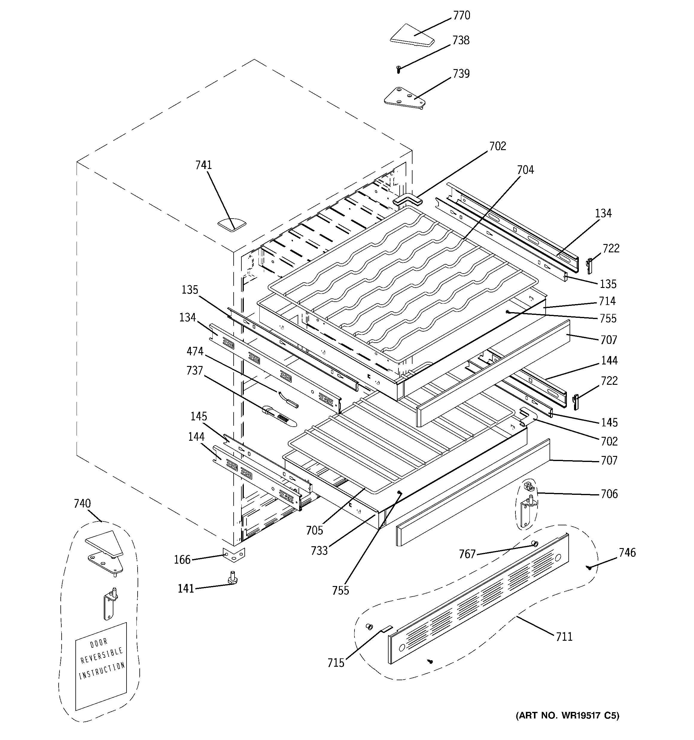 GE ZDWI240WIIA cabinet & shelves diagram