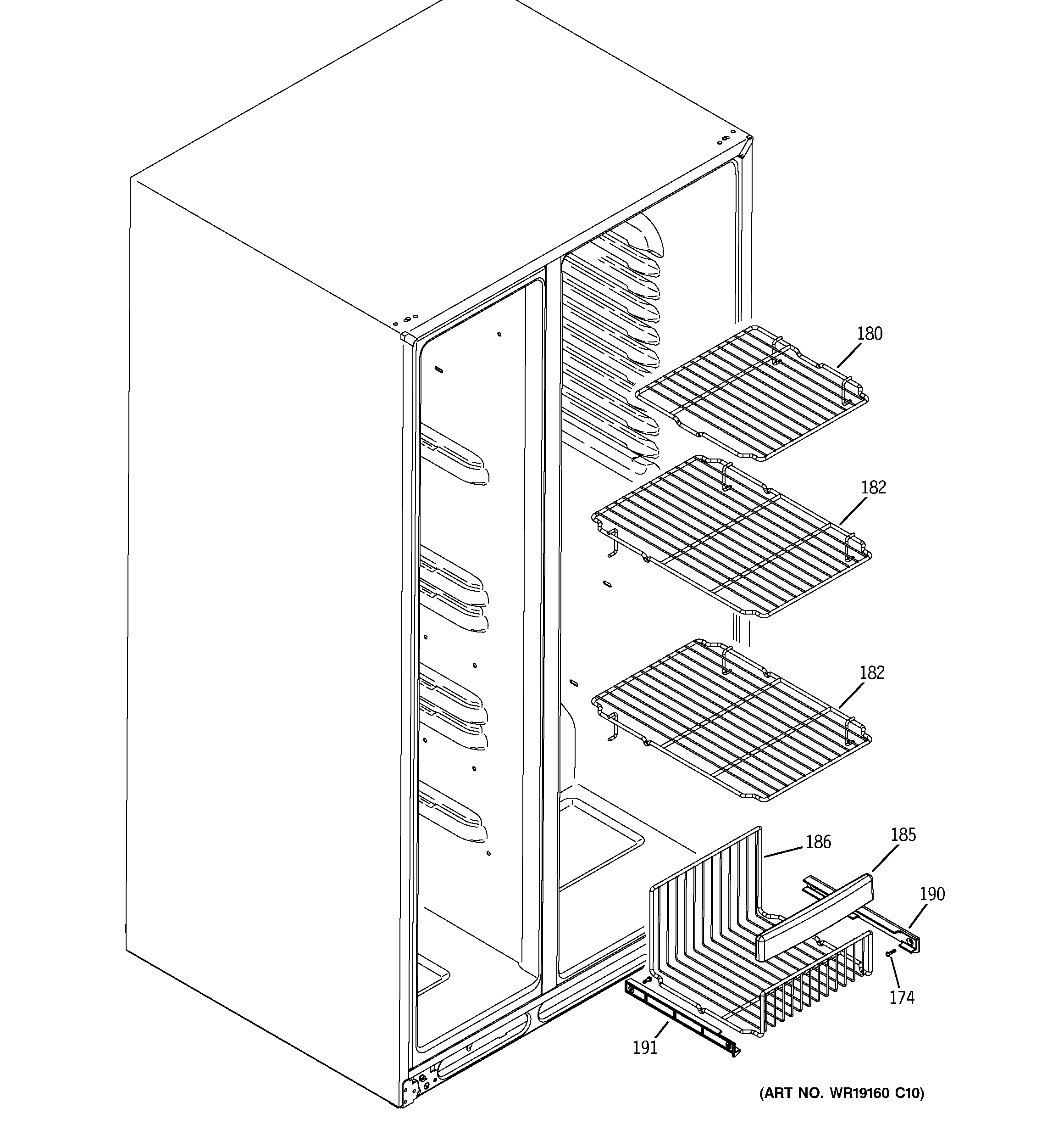 GE GSS25KGTAWW freezer shelves diagram