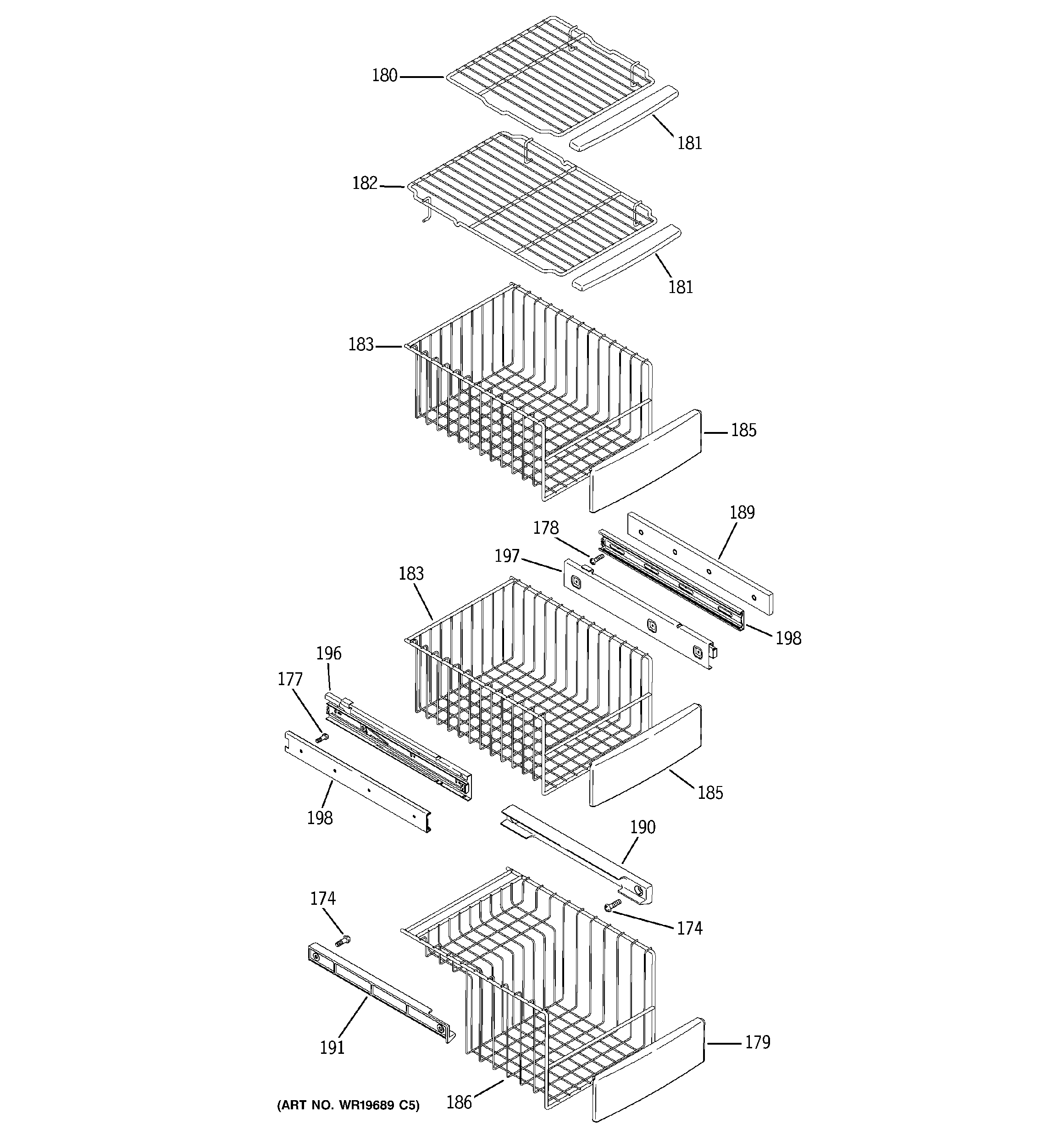 GE PSK25NGWACCC freezer shelves diagram