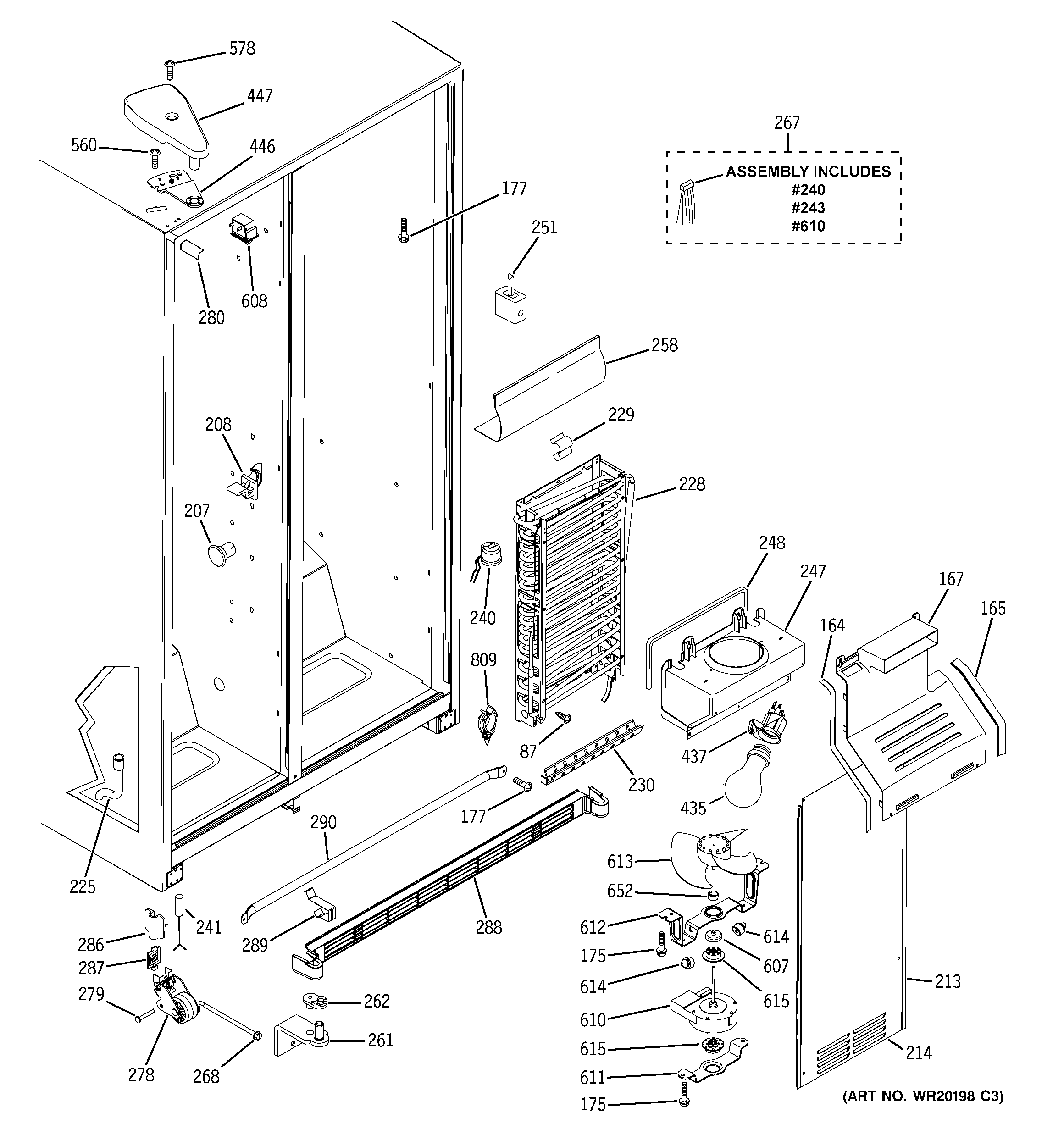 GE ESH25JSWDSS freezer section diagram