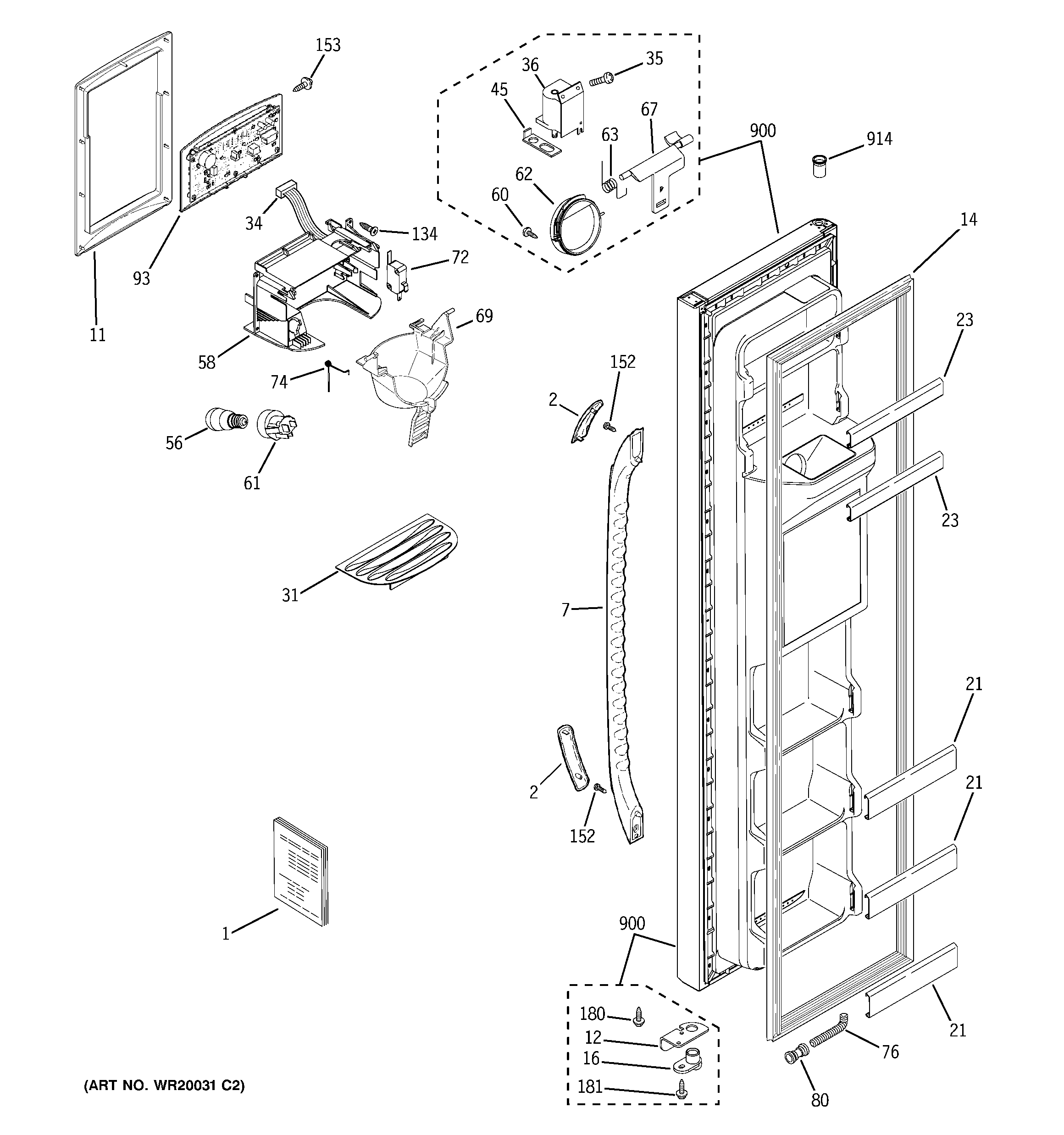 GE GSE22KEWAFBB freezer door diagram