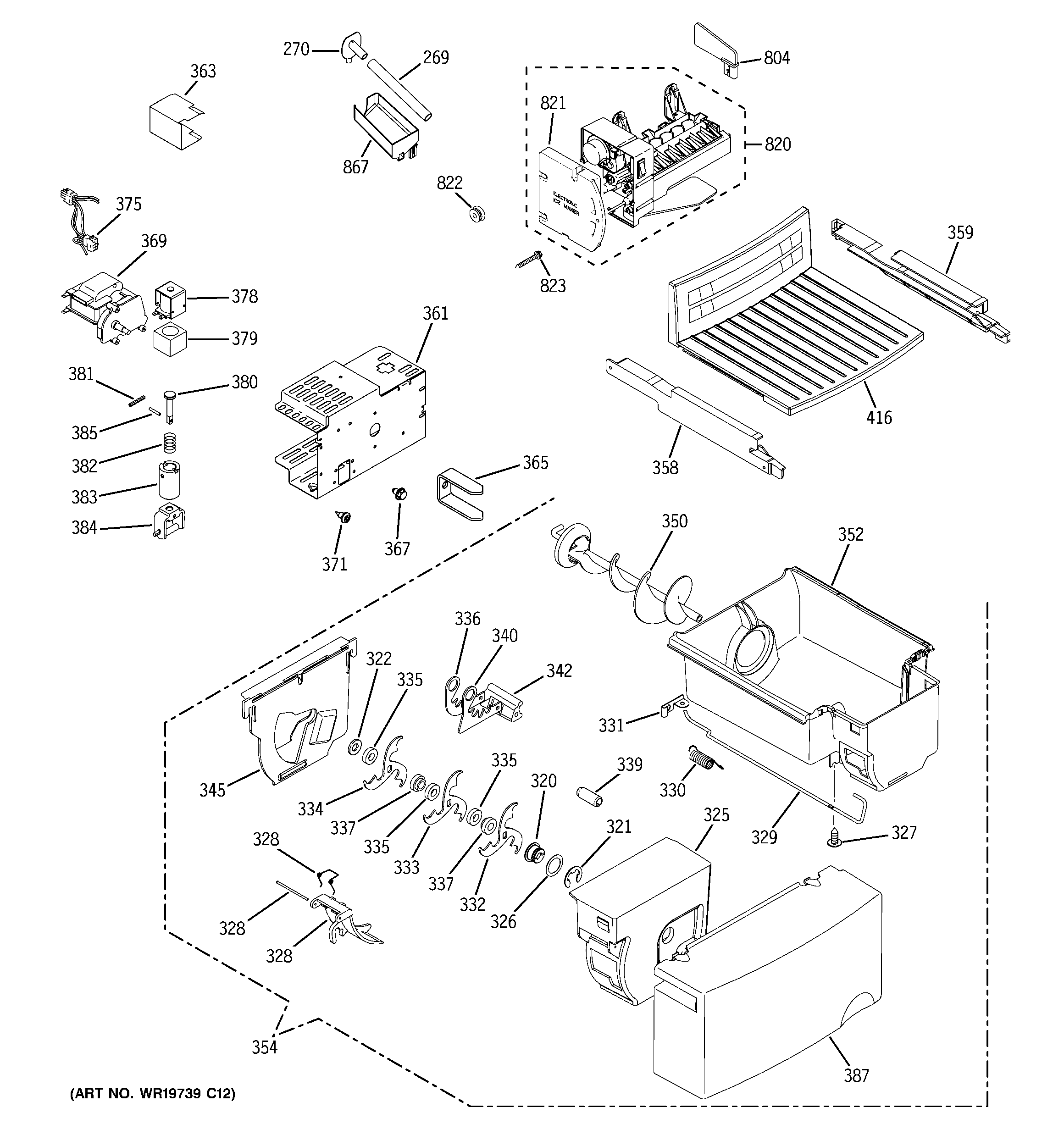 GE GSE22KEWAFBB ice maker & dispenser diagram