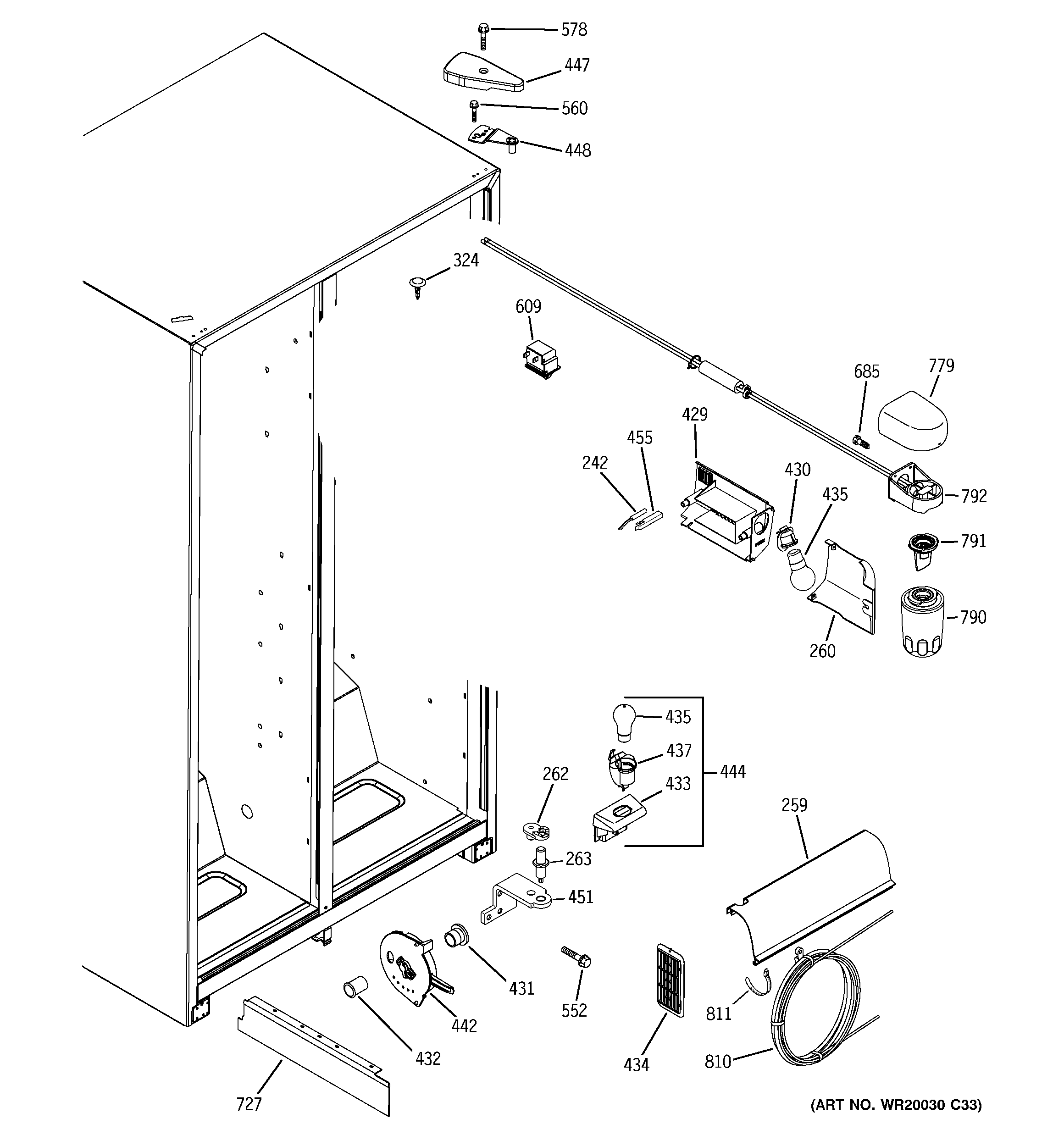 GE GSL22JFTDBS fresh food section diagram