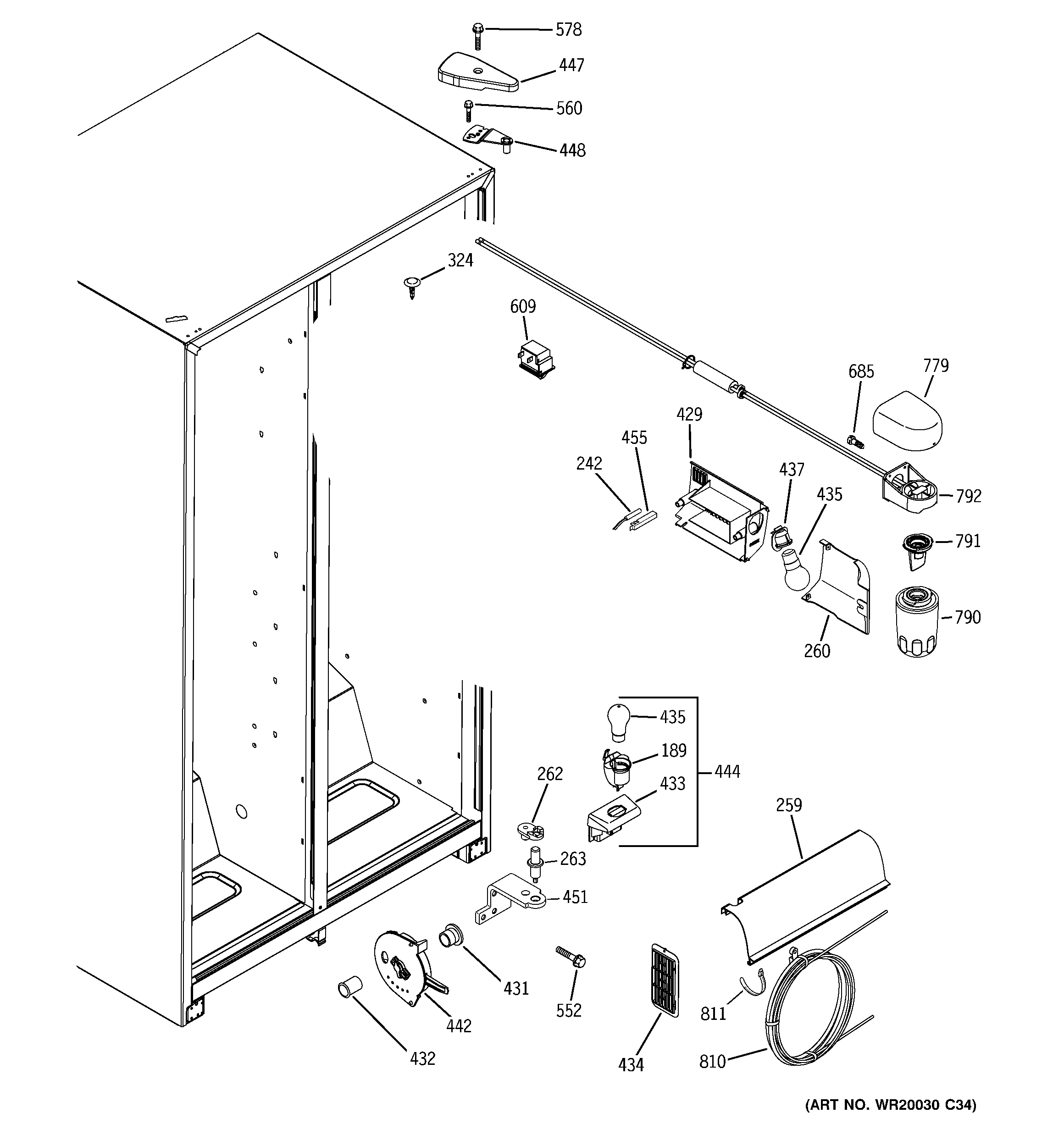 GE BSS25JFTEWW fresh food section diagram
