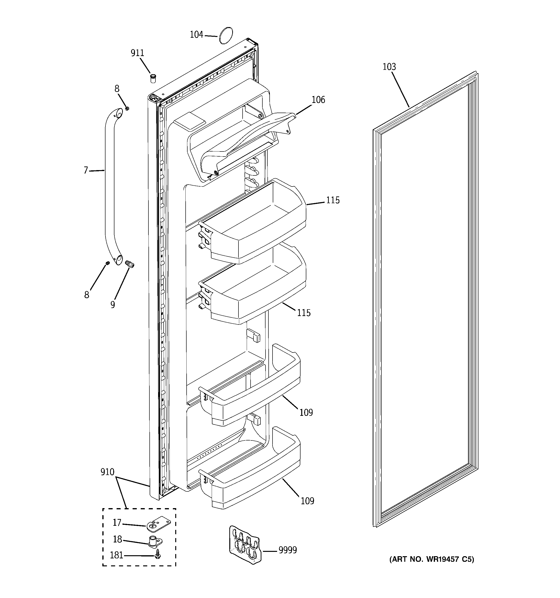GE ESH22JSWCSS fresh food door diagram