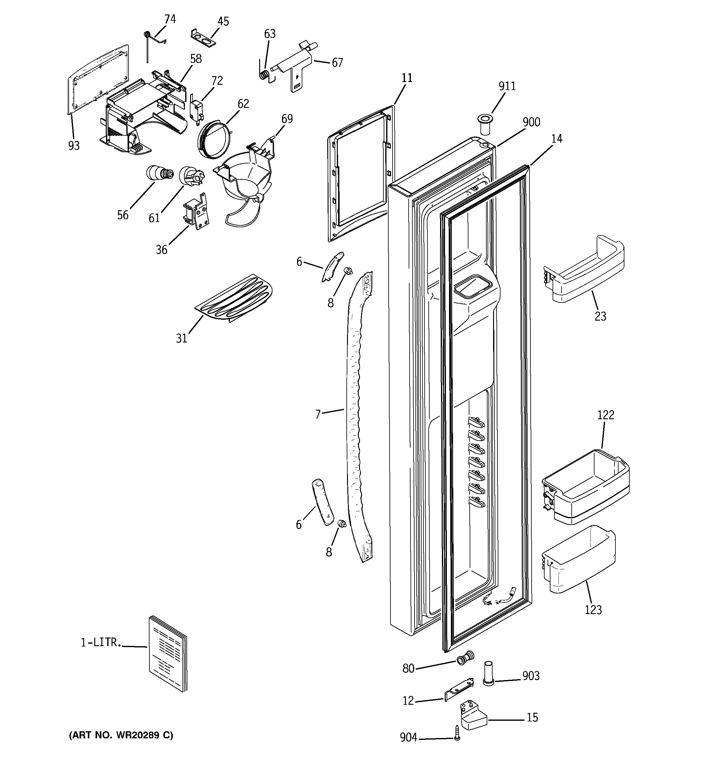 GE GSF25XGWAWW freezer door diagram
