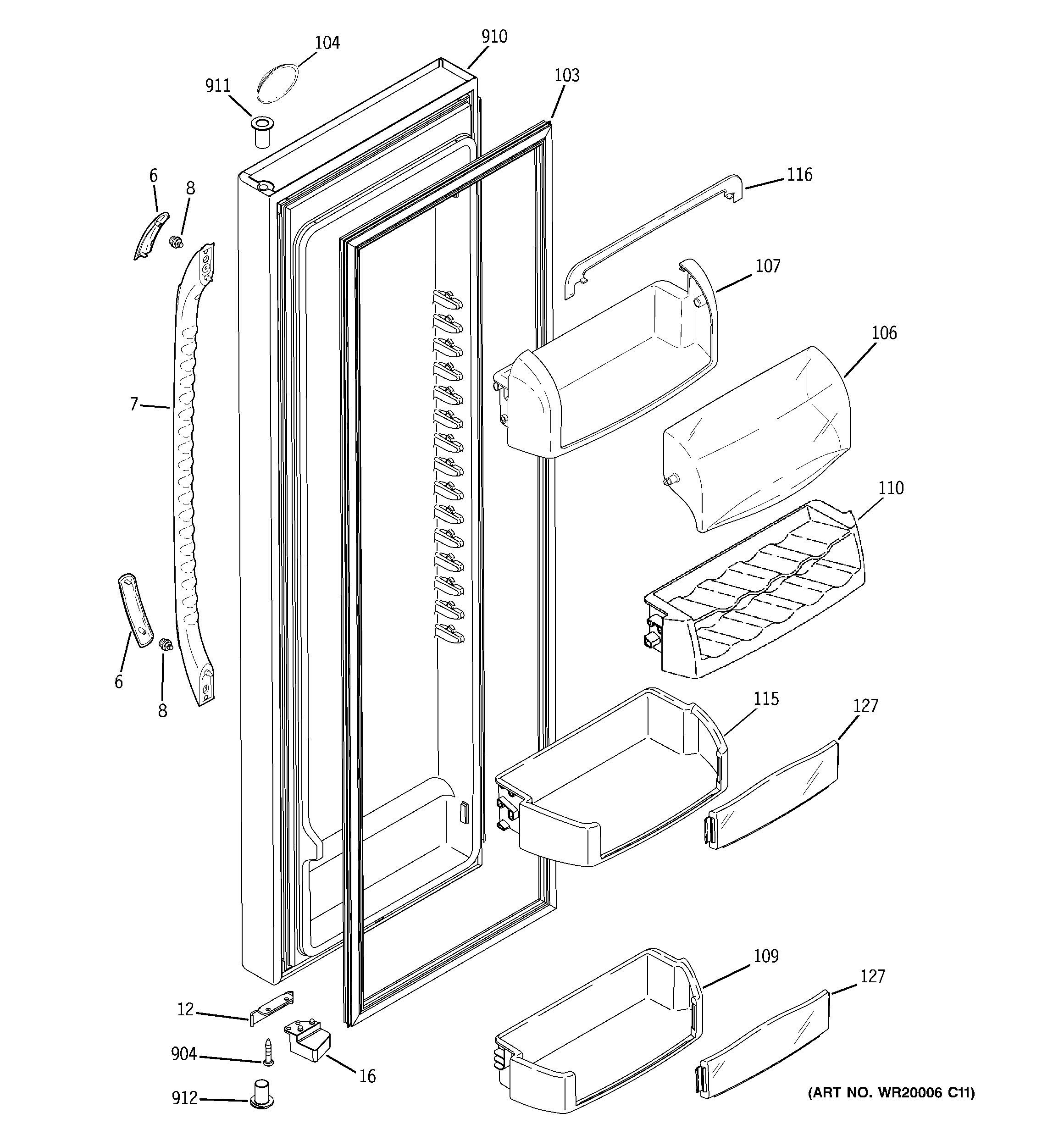 GE GSF25XGWAWW fresh food door diagram
