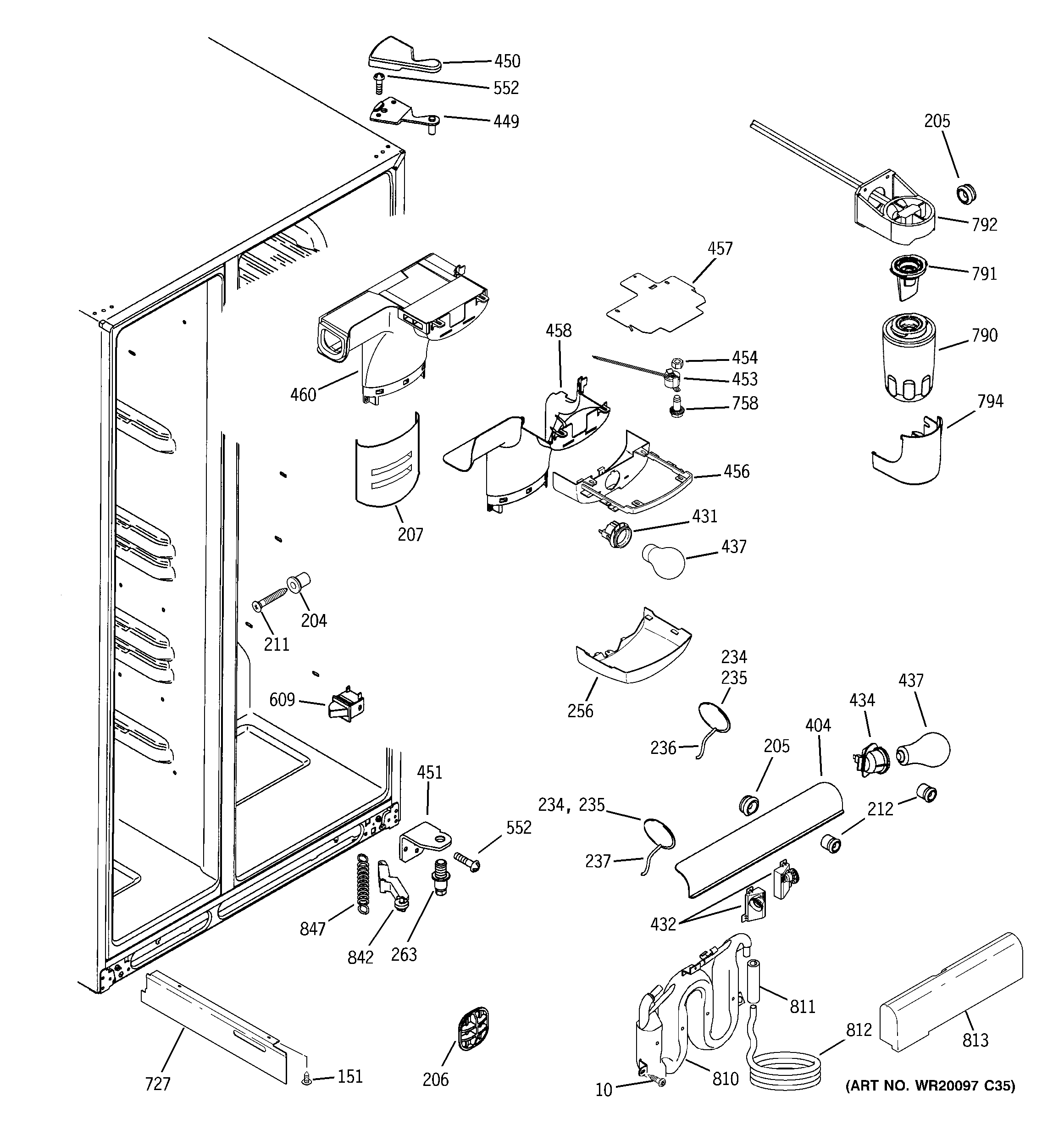 GE GSF25XGWAWW fresh food section diagram
