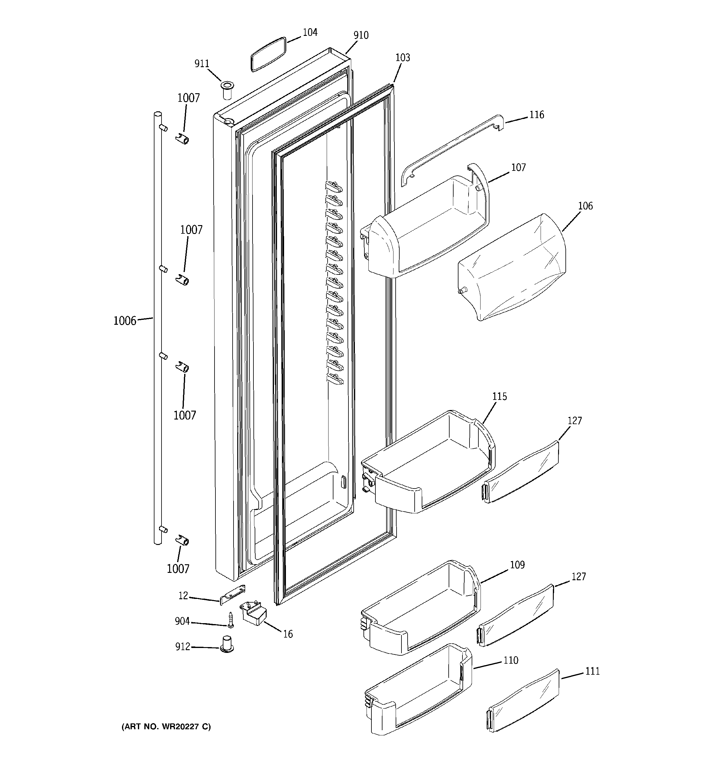 GE GWE23LBTBFSS fresh food door diagram