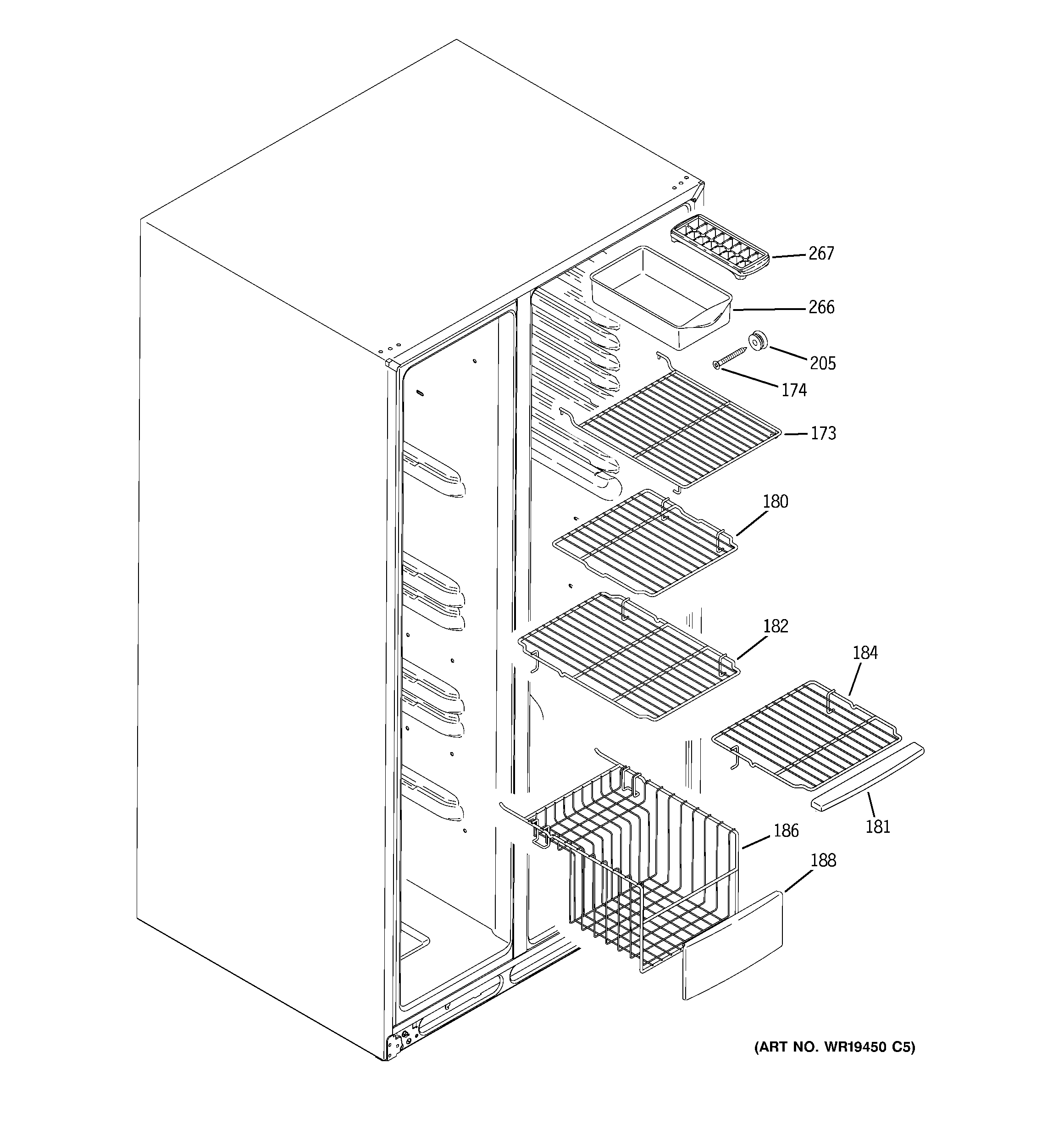 GE GWE23LBTBFSS freezer shelves diagram