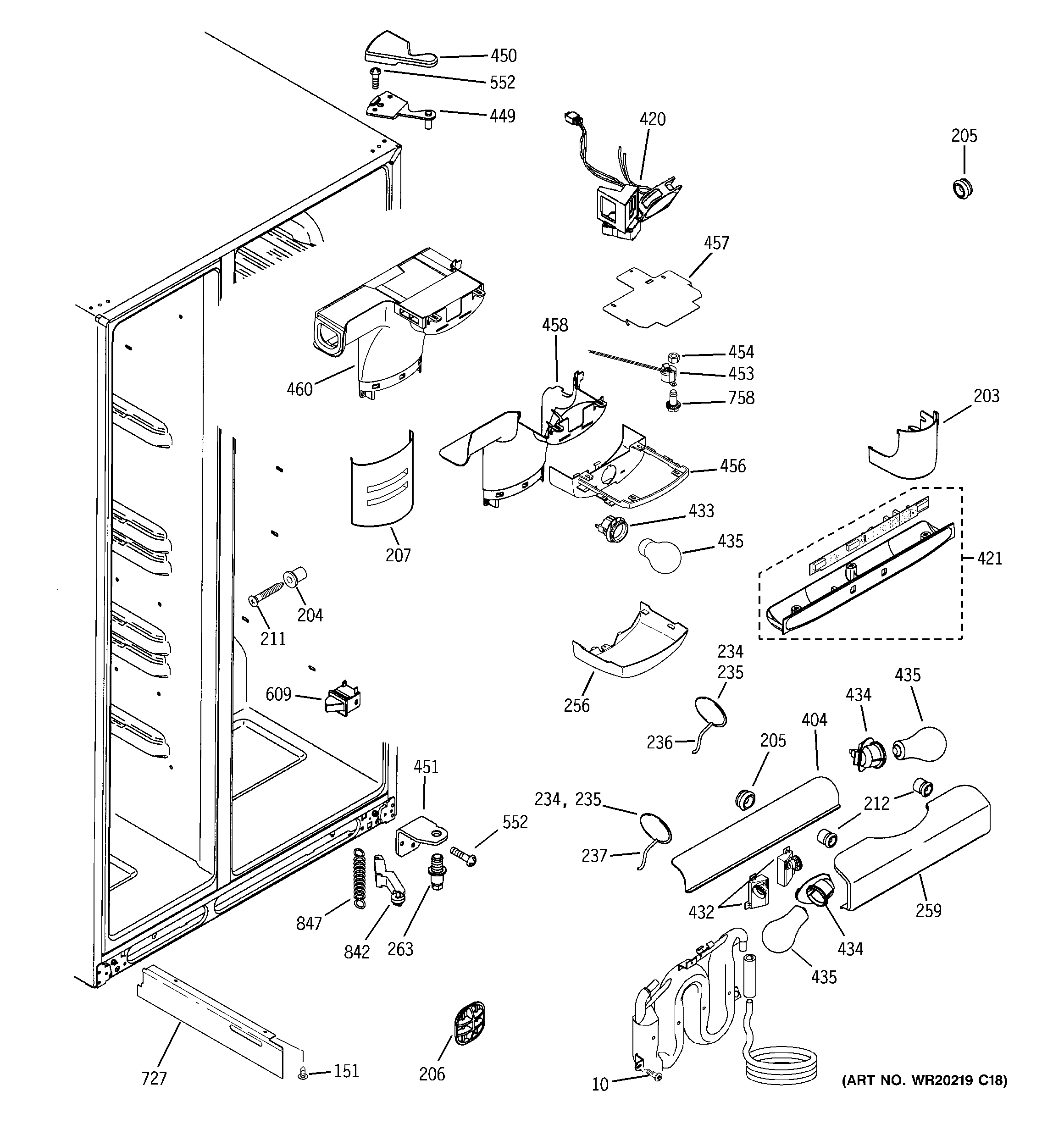 GE GWE23LBTBFSS fresh food section diagram