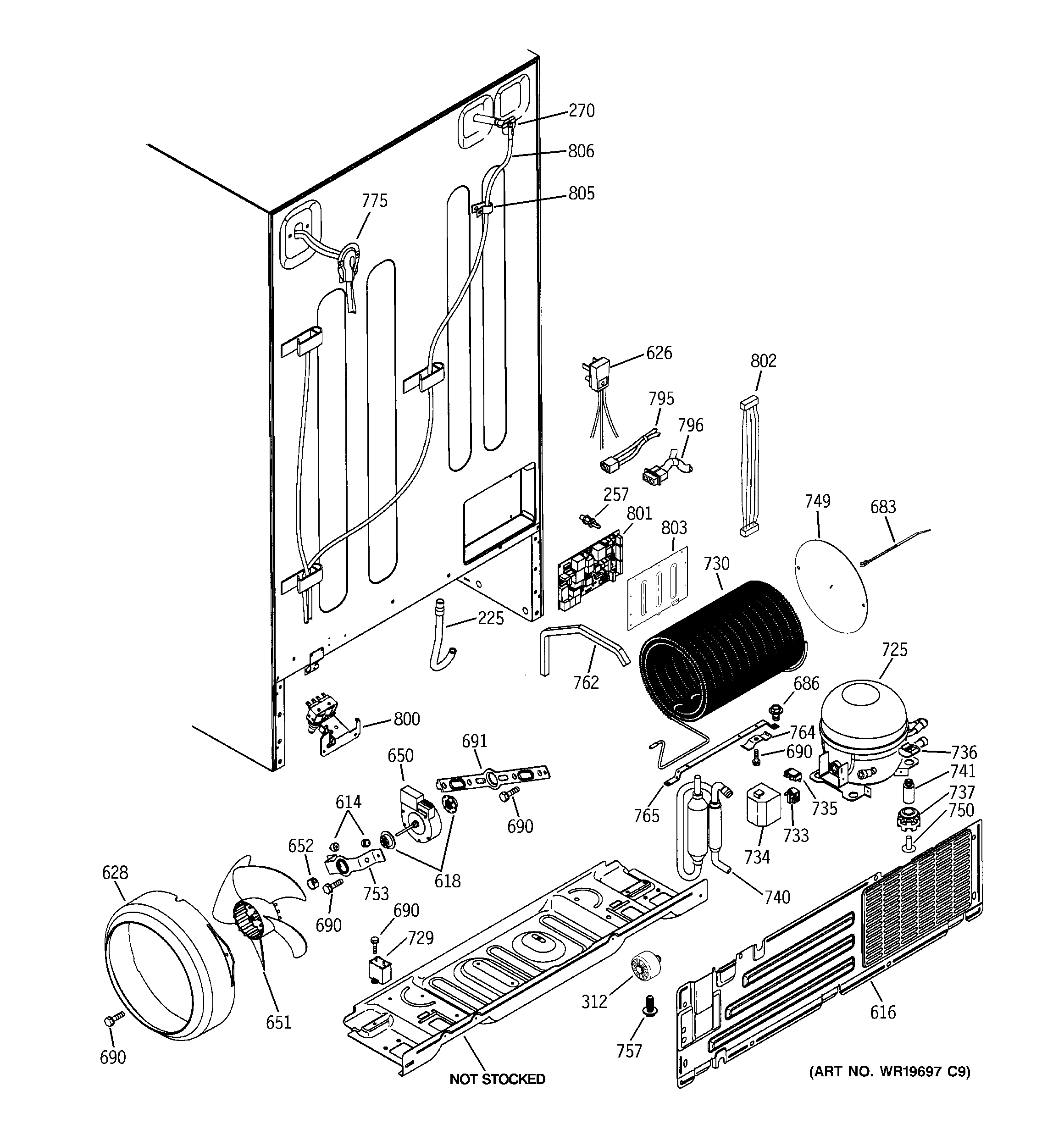 GE PCK23NHWAFCC sealed system & mother board diagram