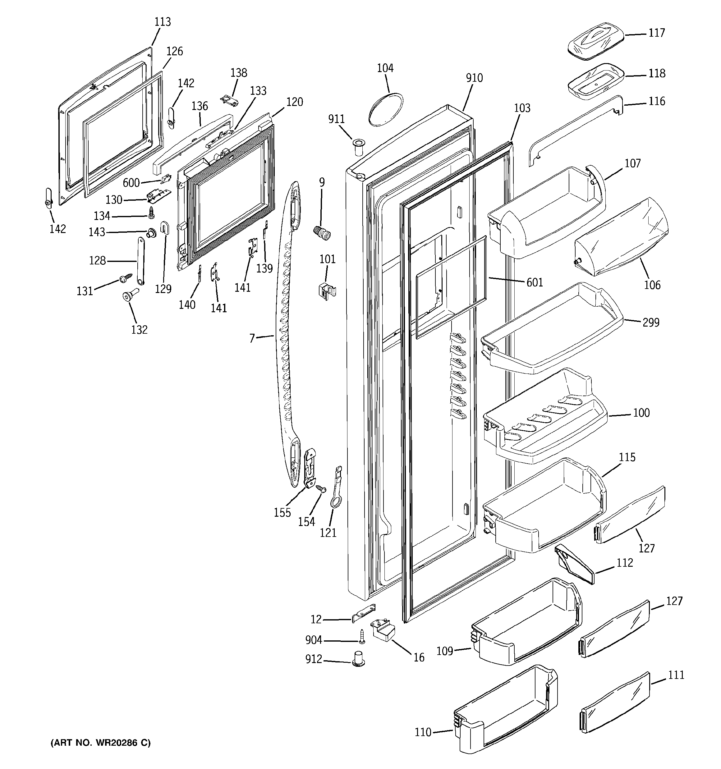 GE PCK23NHWAFCC fresh food door diagram