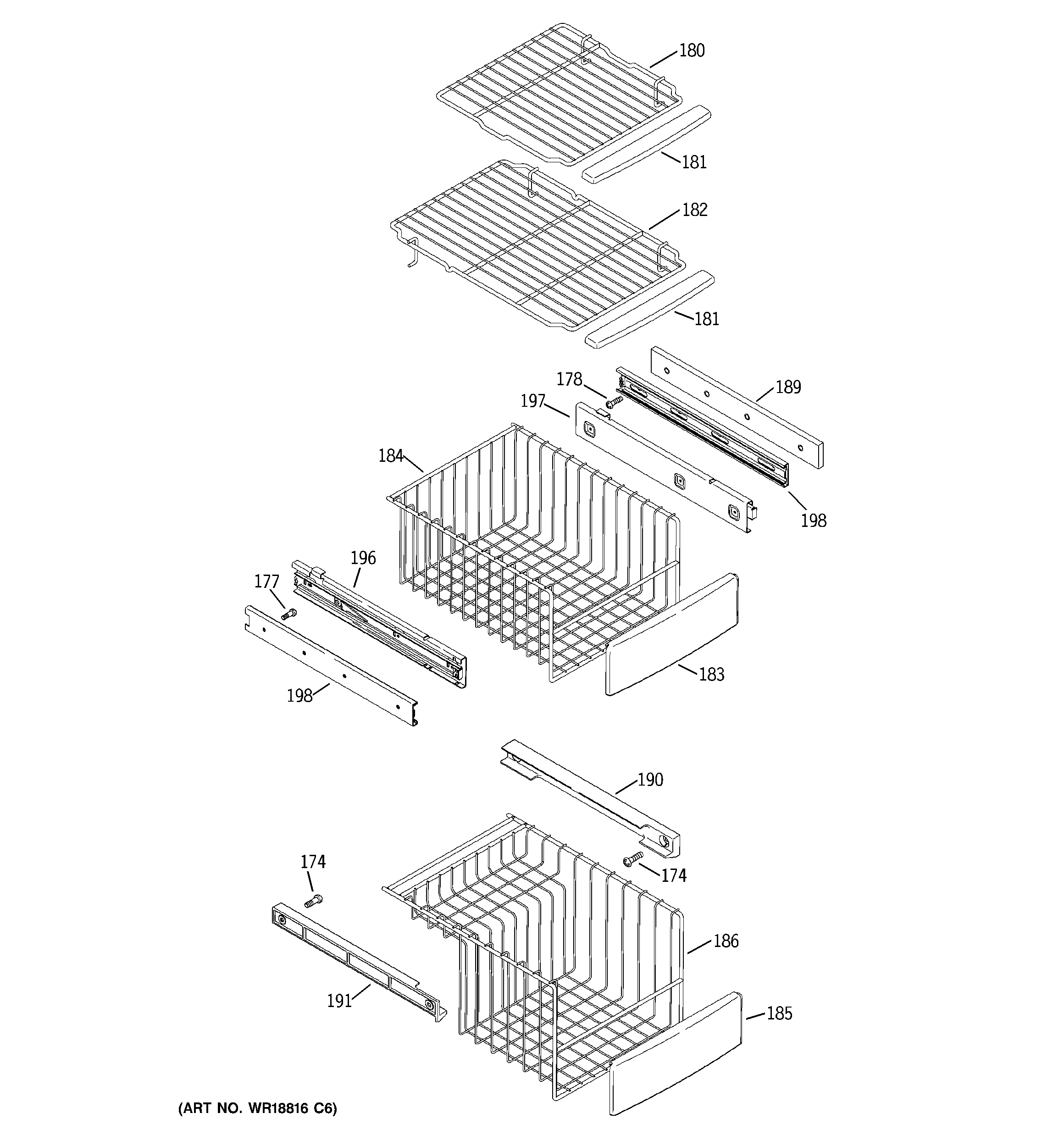 GE PCK23NHWAFCC freezer shelves diagram