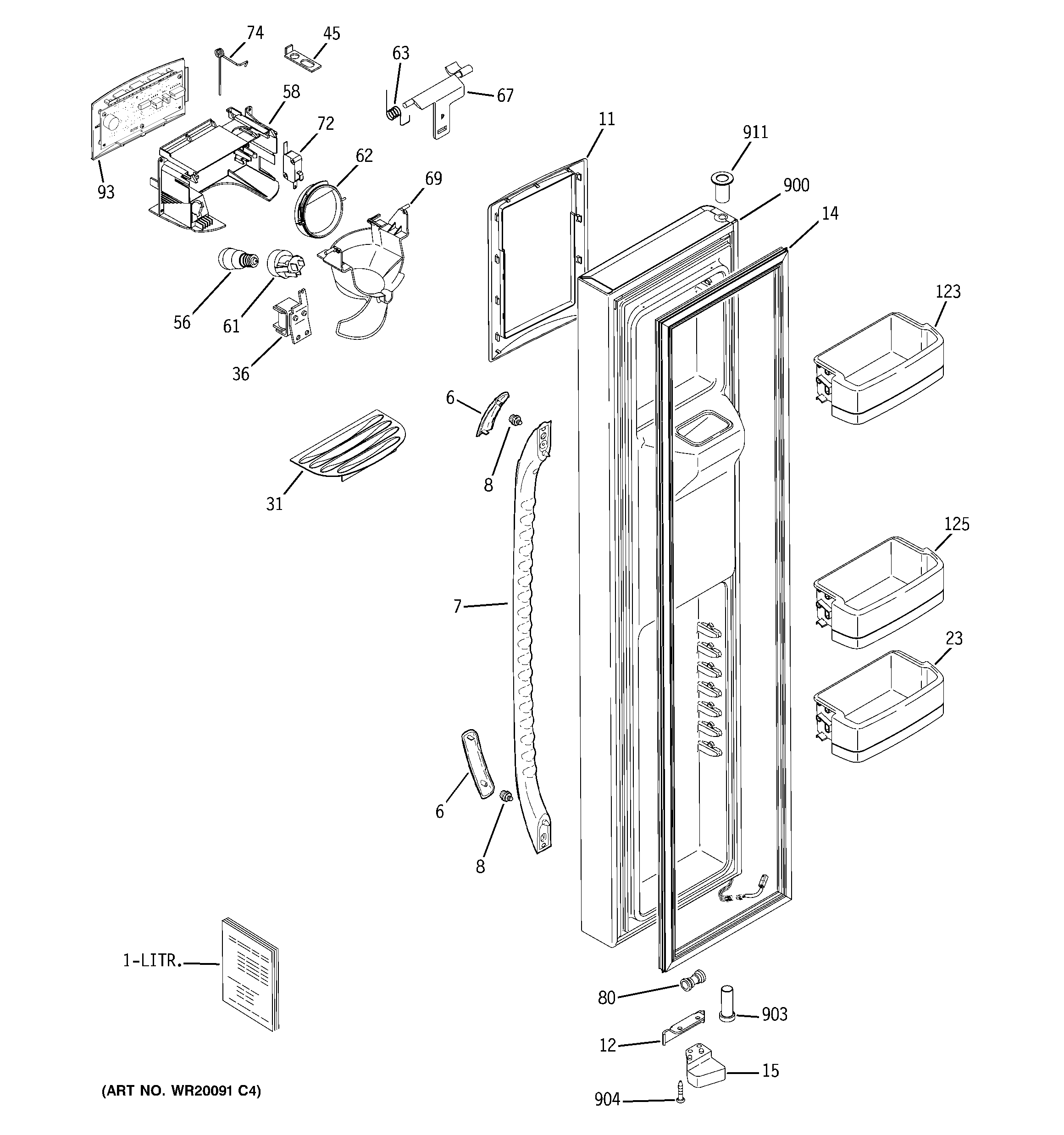 GE GCE23LHWAFBB freezer door diagram