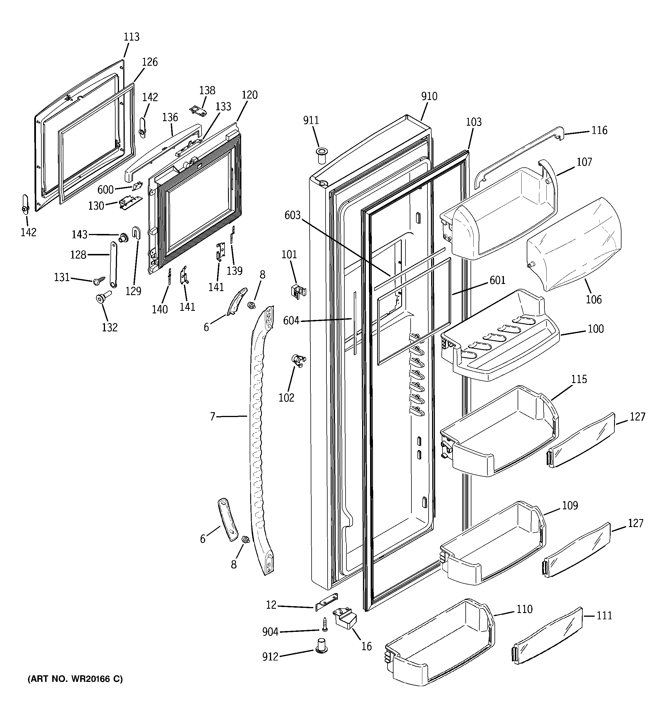 GE GCE23LHWAFBB fresh food door diagram