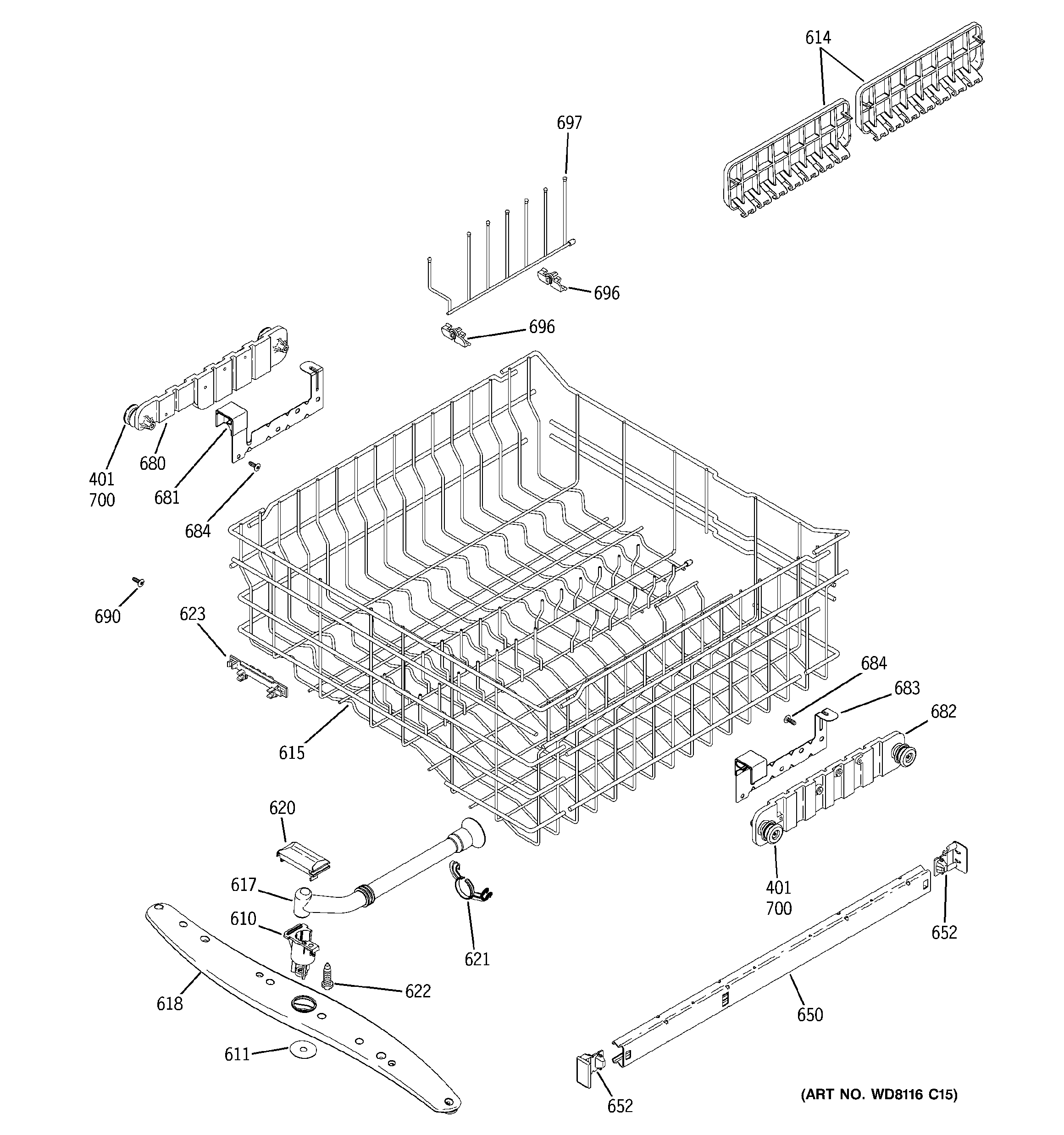 GE GLD6900N20CC upper rack assembly diagram