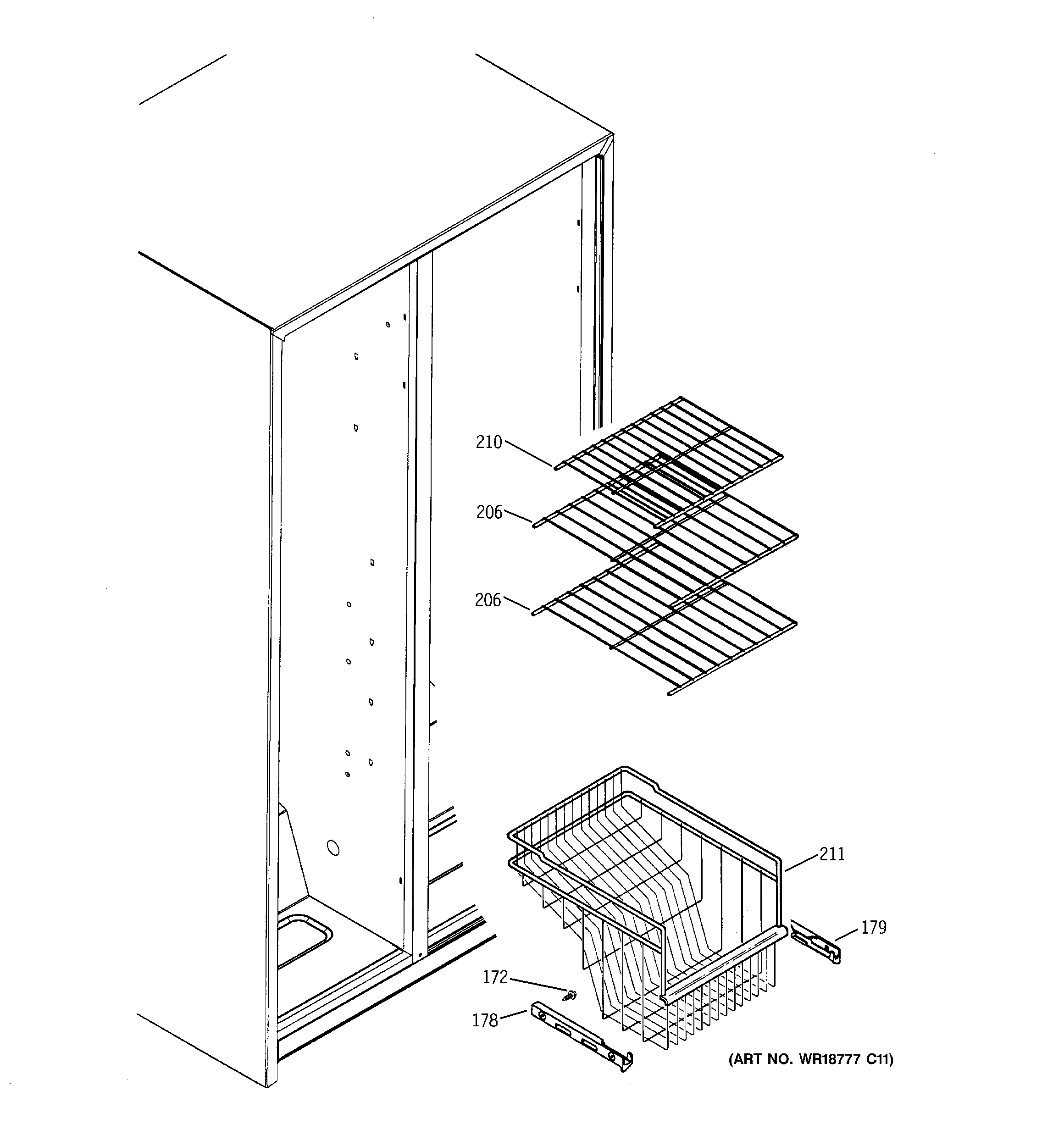 GE GSE25KETCFWW freezer shelves diagram