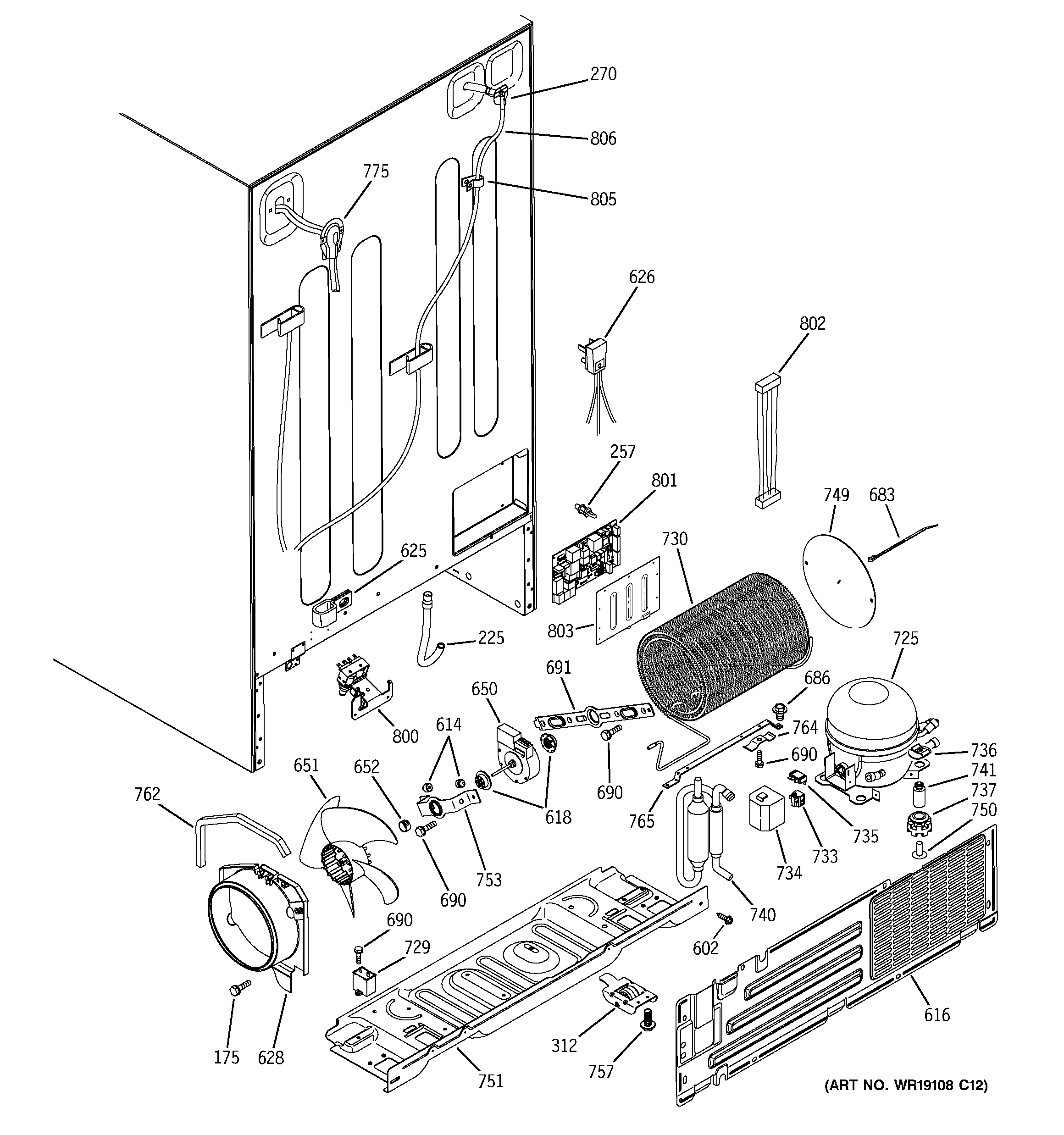 GE PSC23SGRBSS sealed system & mother board diagram