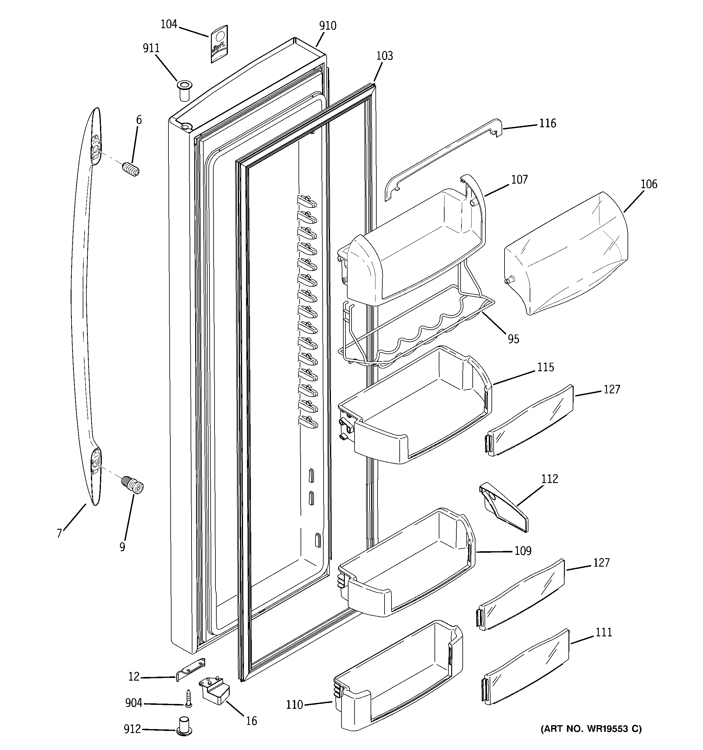 GE PSC23SGRBSS fresh food door diagram