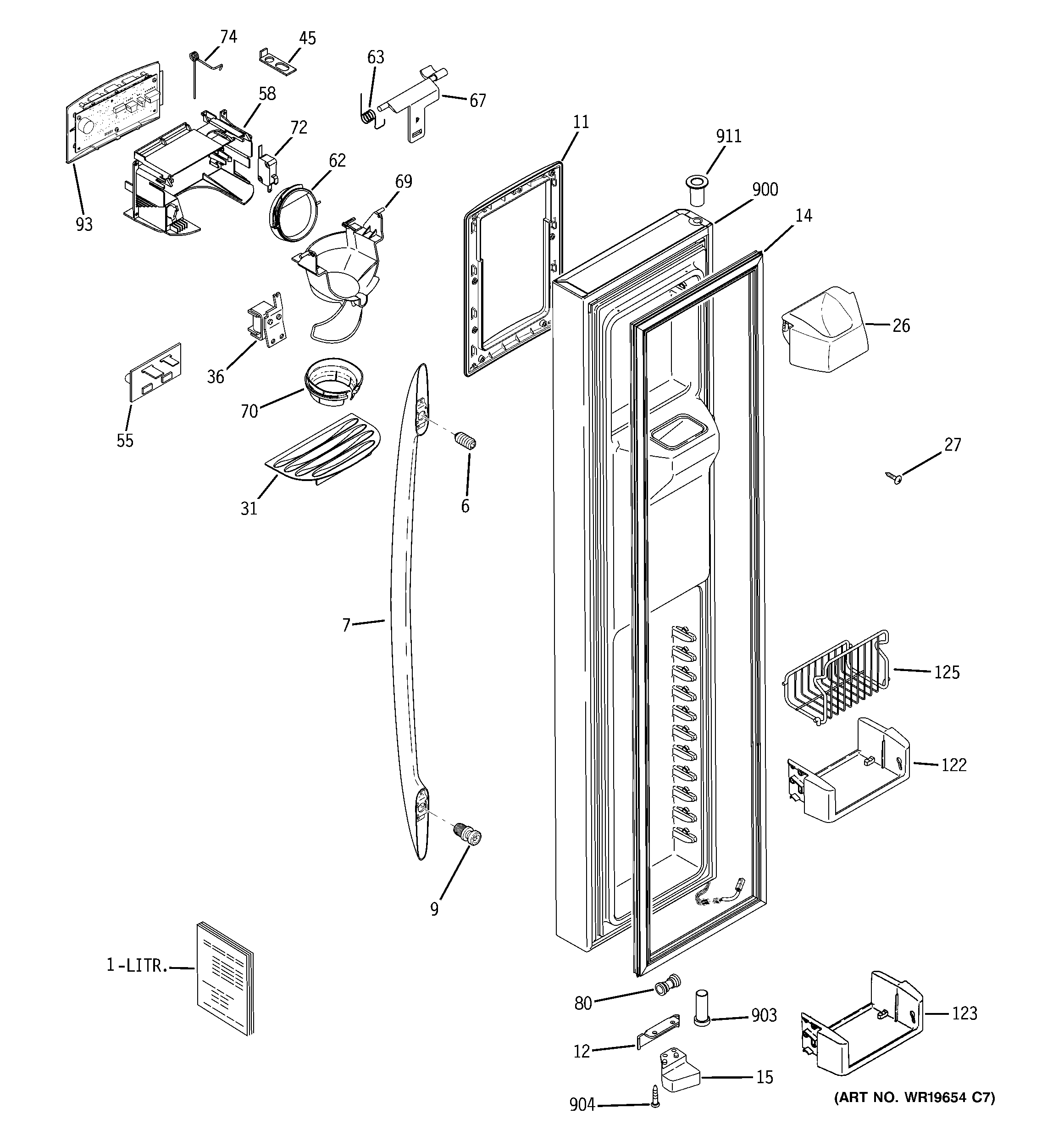 GE PSC25PSSASS freezer door diagram