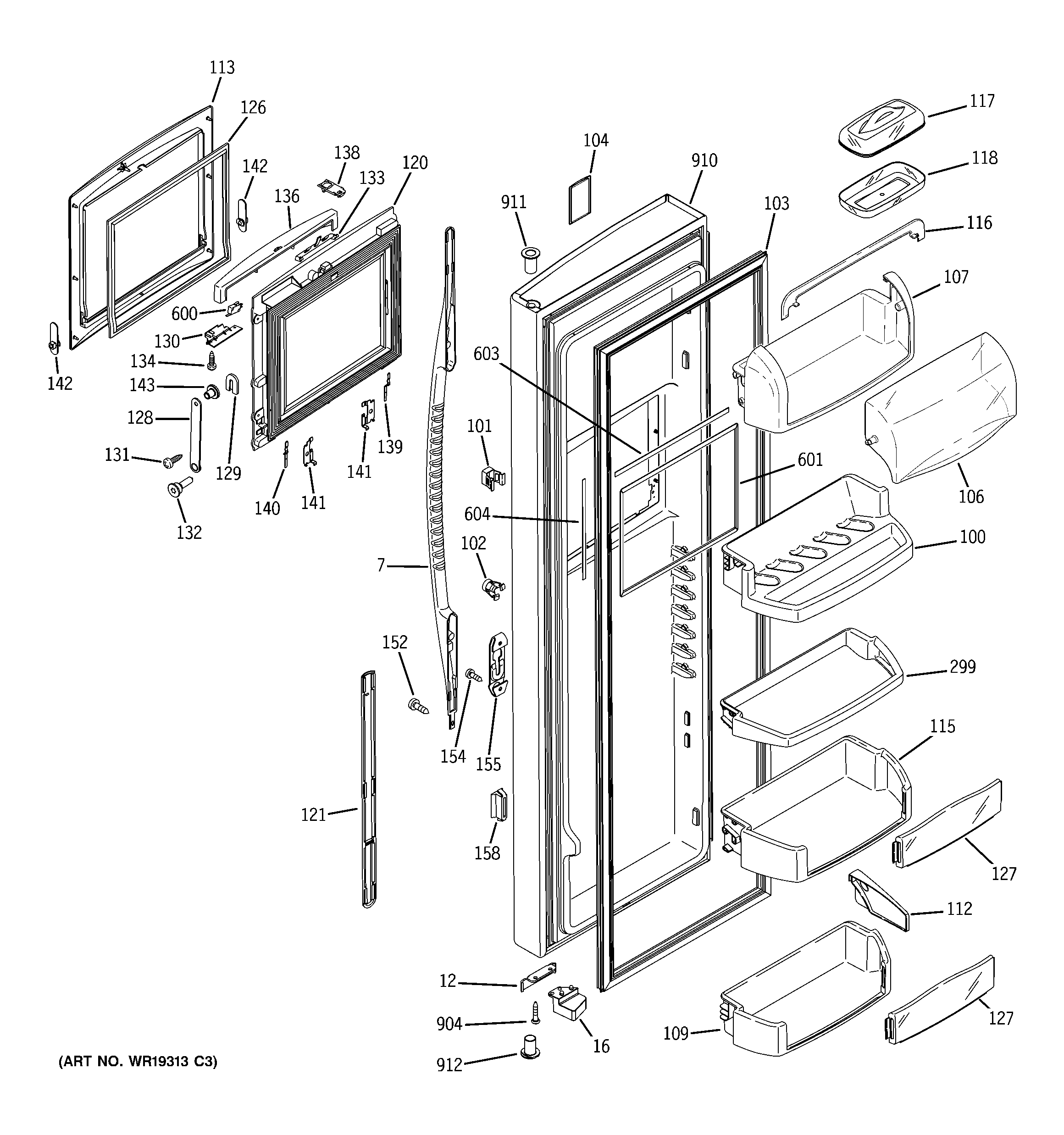GE PSE29NHWACBB fresh food door diagram