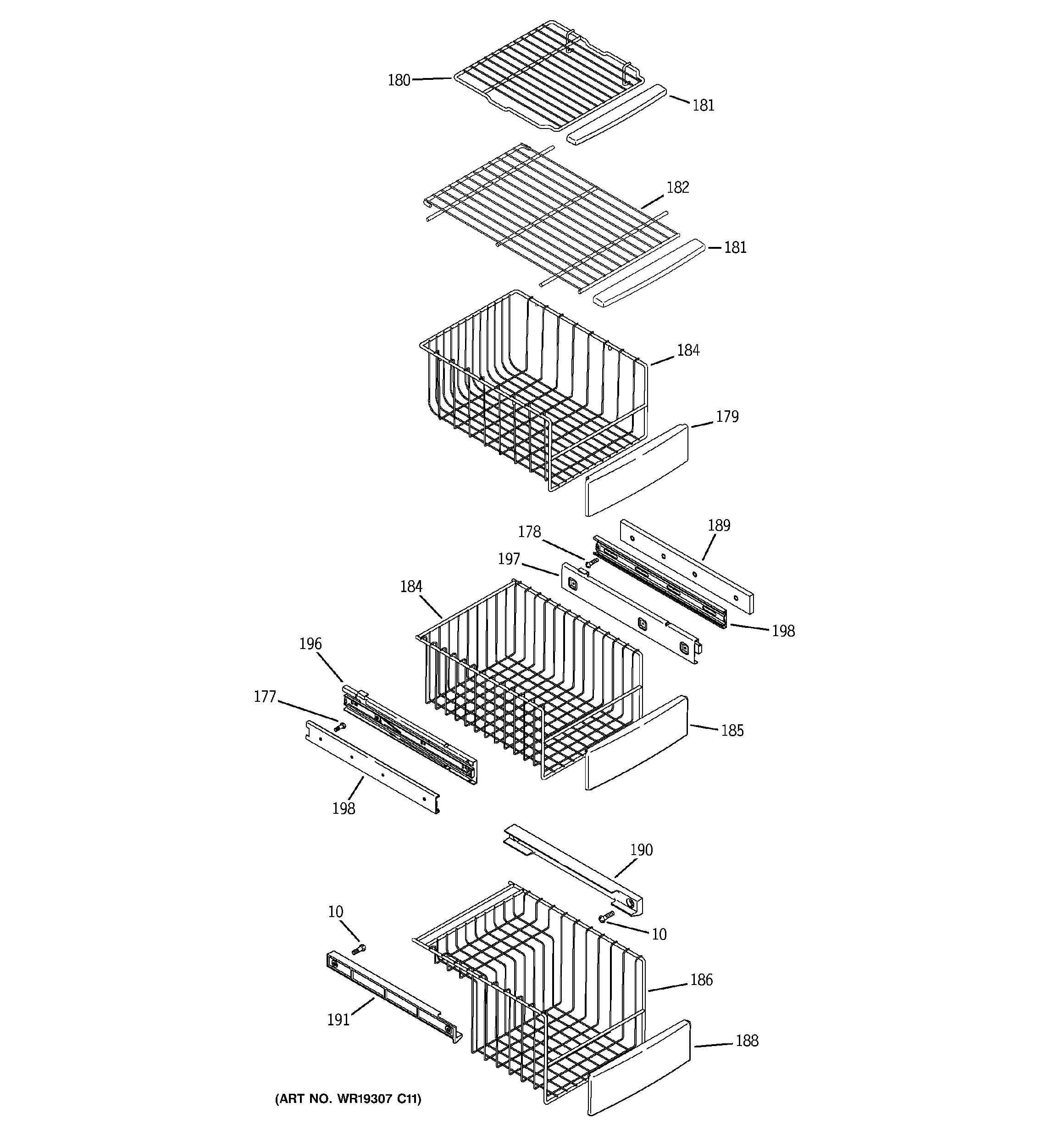 GE PSE29NHWACBB freezer shelves diagram