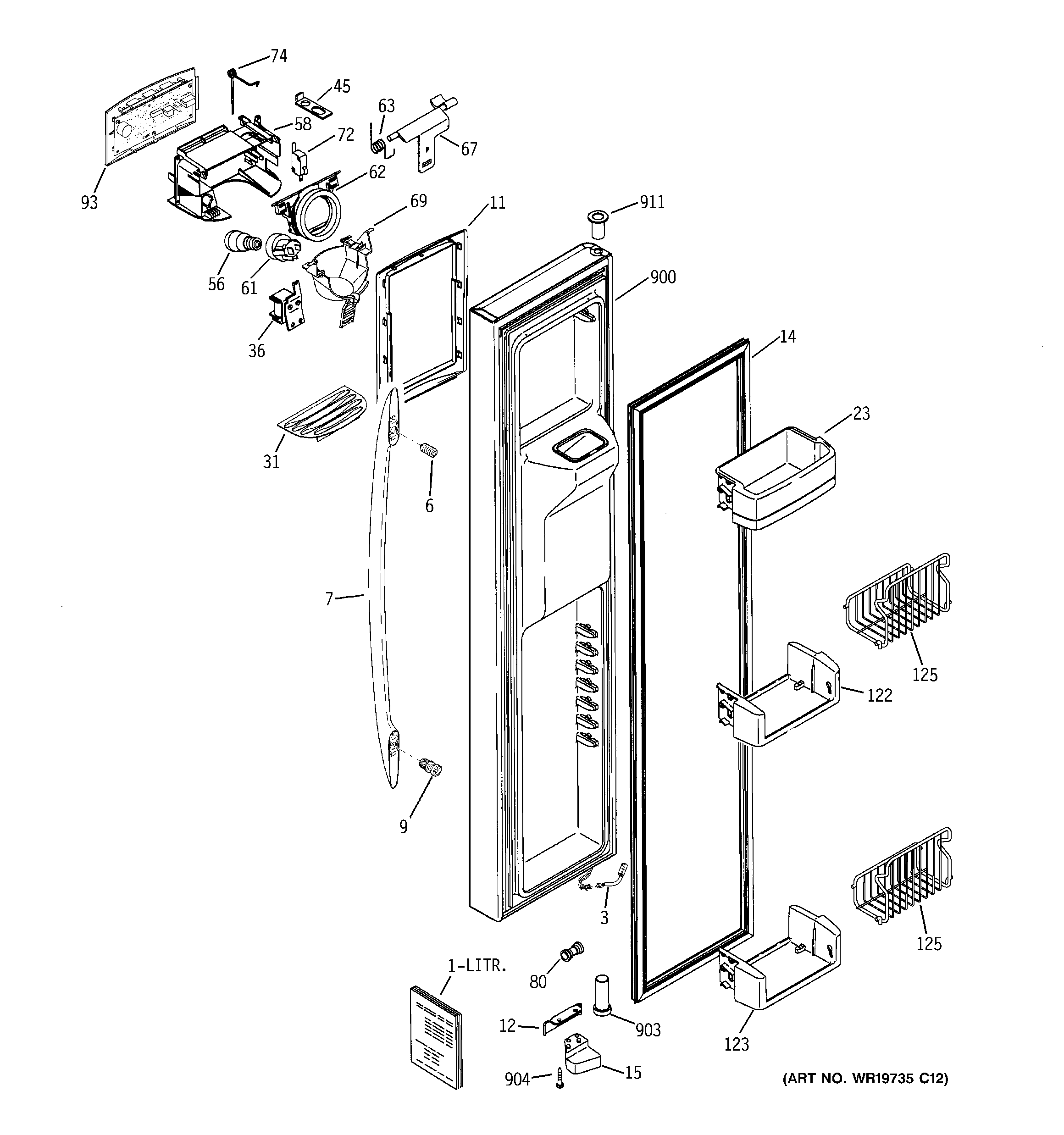 GE PSE29NHWACSS freezer door diagram